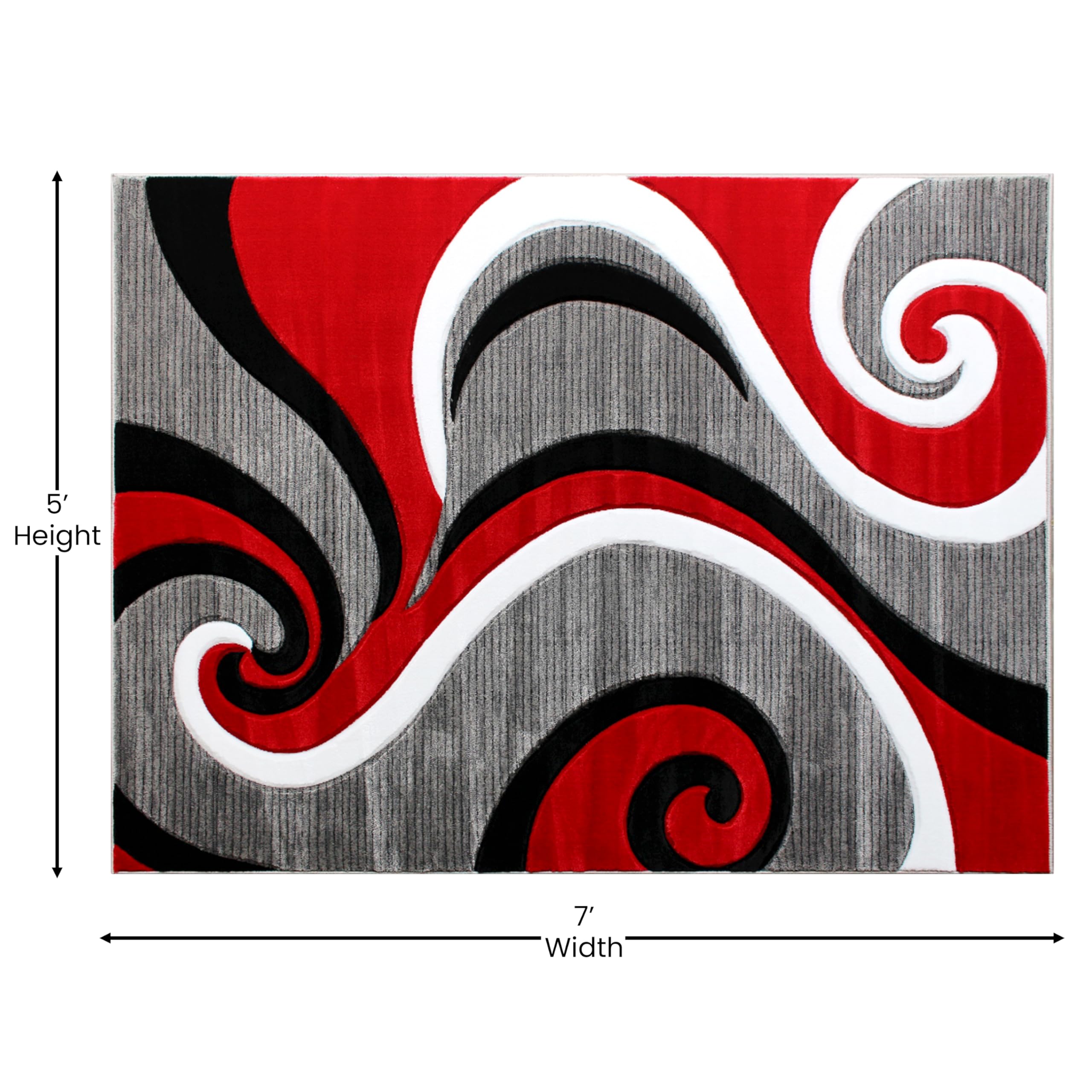 5' x 7' Red Abstract Area Rug - Soft Olefin Rug with Non-Slip Jute Backing - Perfect for Hallway, Entryway, Bedroom or Living Room - Adds Modern Style to Any Home Decor