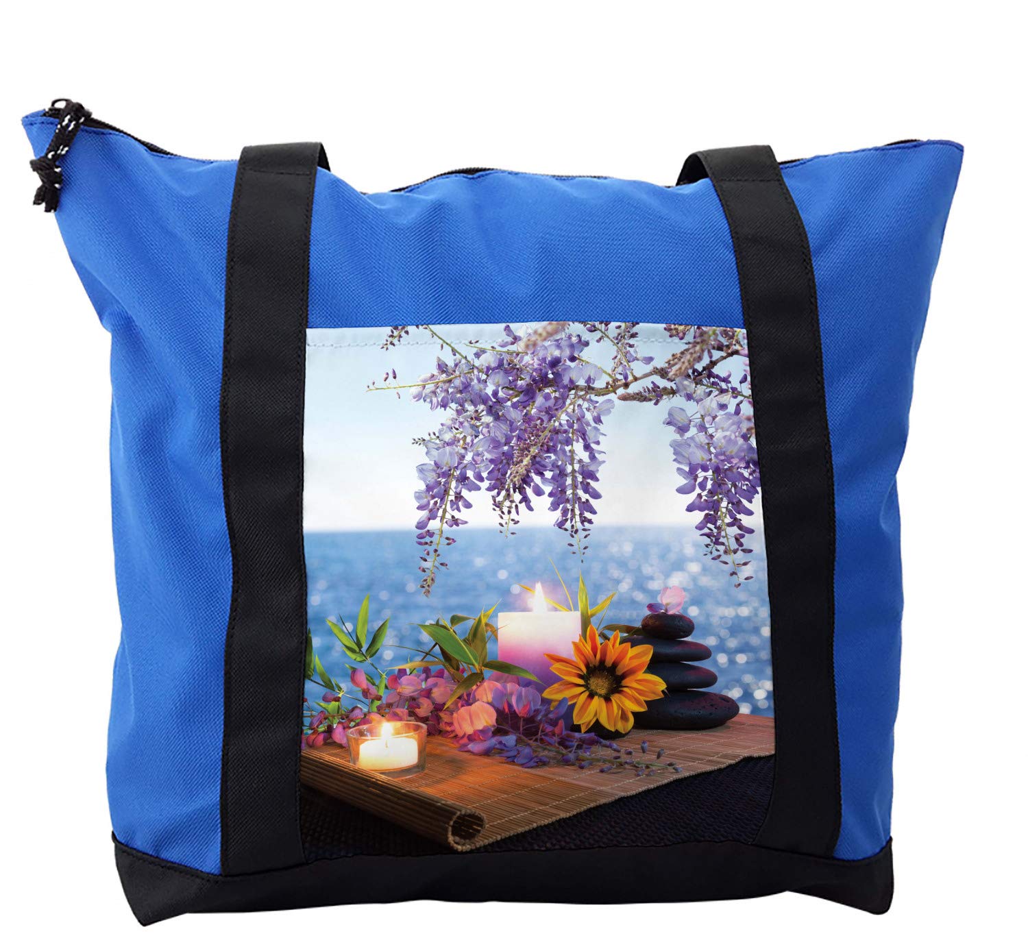 Lunarable Spa Shoulder Bag with Massage Stones - Daisy Wisteria Pattern, Durable Zippered Design for Hot Stone Therapy & Relaxation - Perfect for Massage Professionals, Home Spa, and Stress Relief