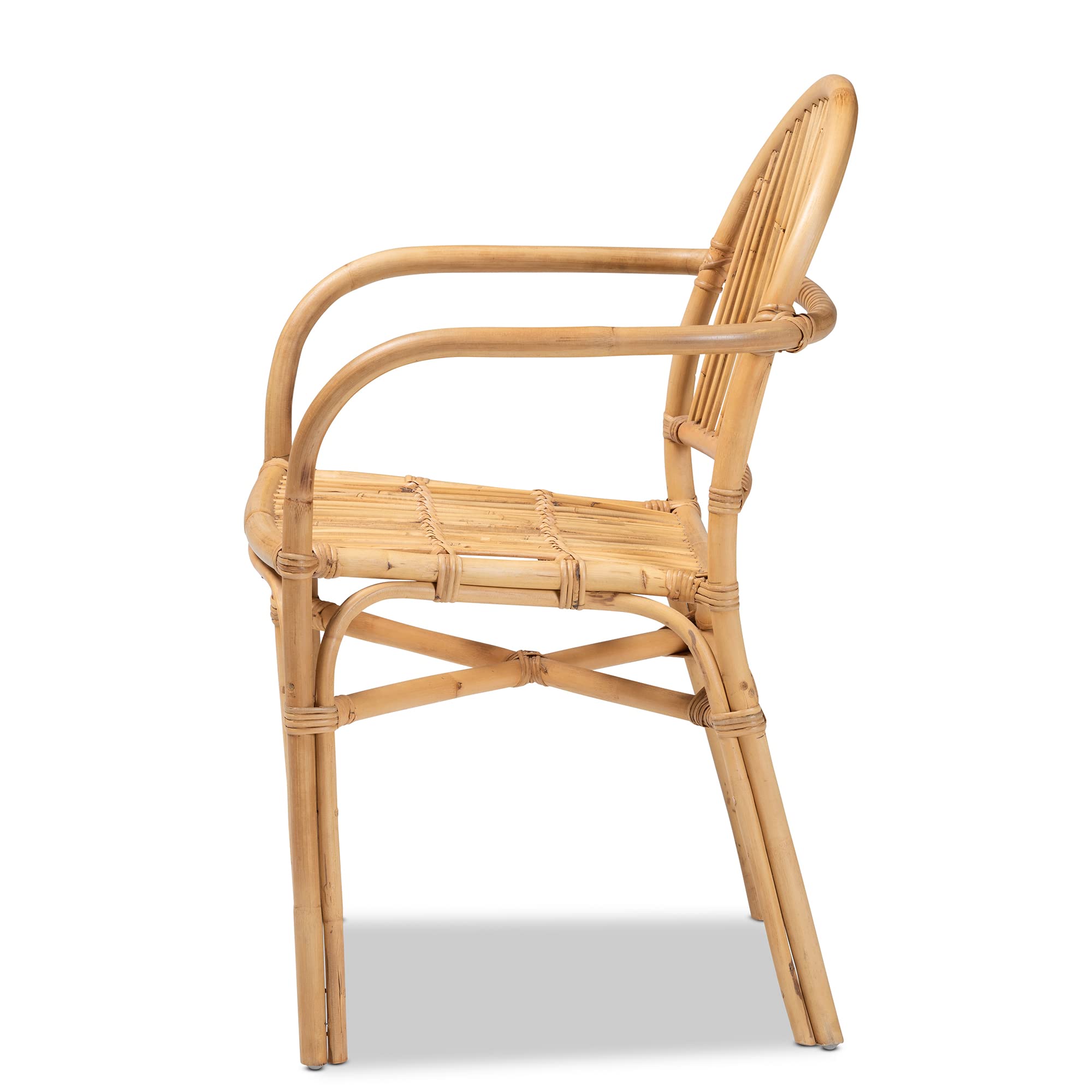 Baxton Studio Tugera Natural Brown Rattan Dining Chair - Modern Woven Seat for Kitchen, Dining Room, and Outdoor Patio Use