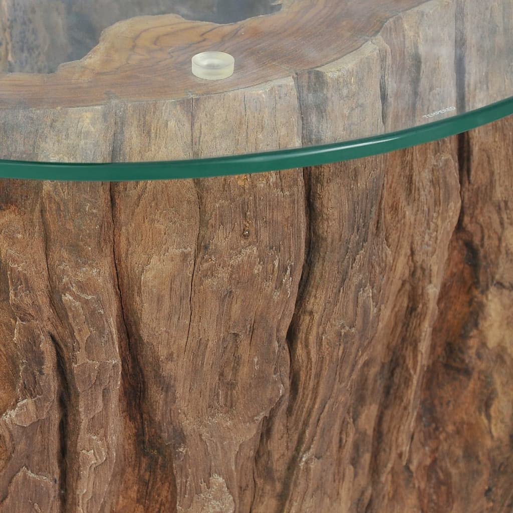 Modern Round Coffee Table - Teak & Glass Center Table 19.7