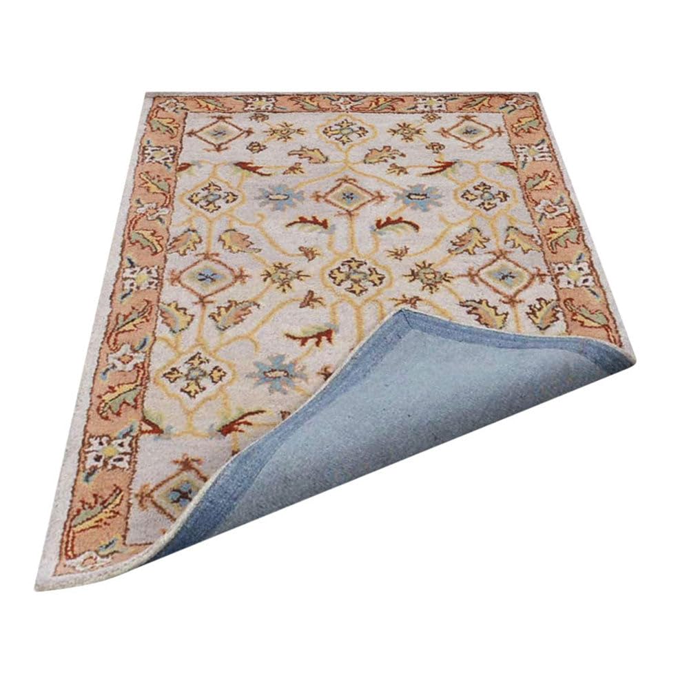 Hand Tufted Wool Eco-Friendly Area Rugs 6x9 Feet - Rectangle Cream & Brown Oriental Traditional Design, High Pile Thick Handmade Non-Slip Rug for Living Room, Bedroom, Dining Room (K00721)
