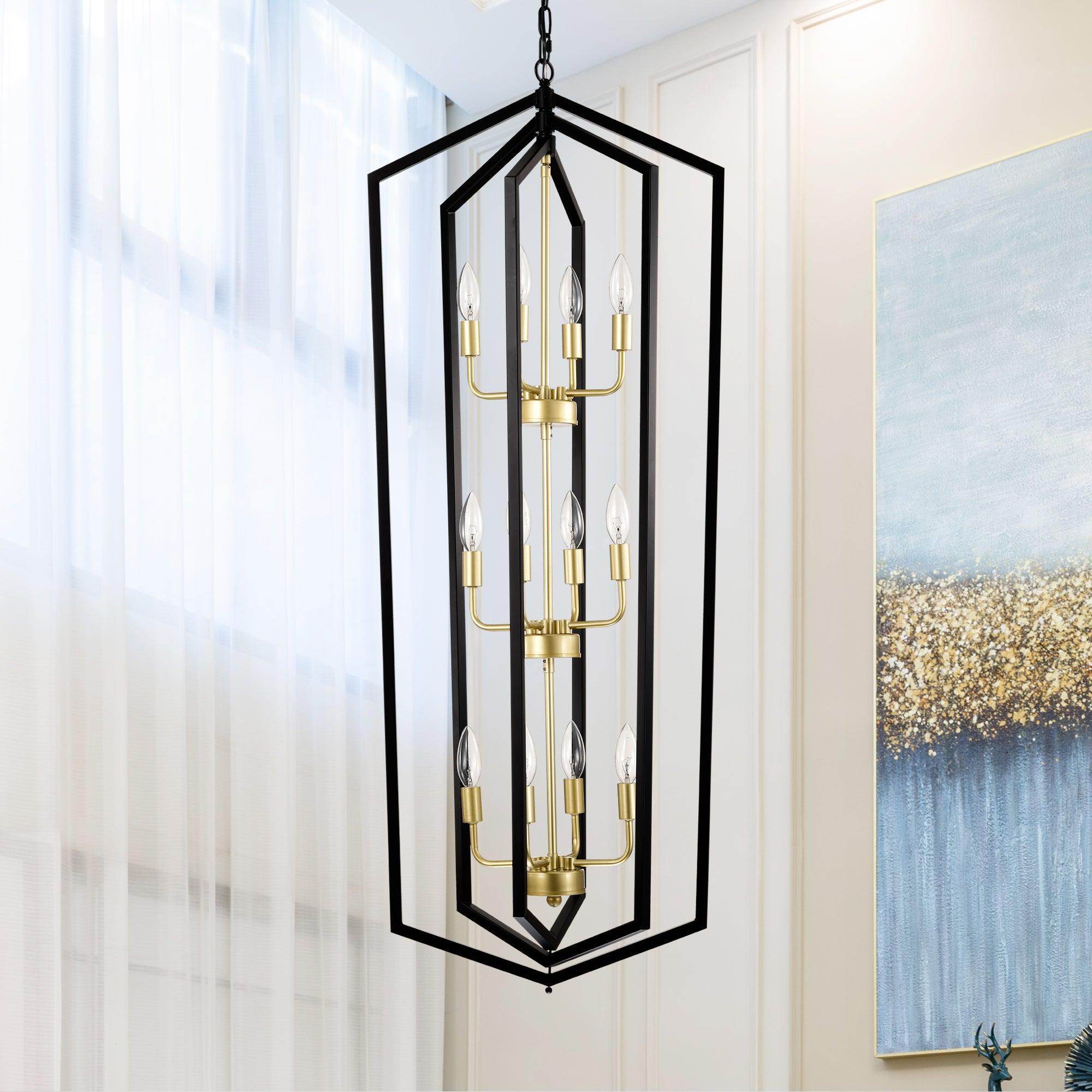 12-Light Farmhouse Kitchen Chandelier - Vintage Rustic Cage & Lantern Pendant Lighting Fixture for Dining Room, Island, or Breakfast Nook - Dimmable Edison Bulbs Included