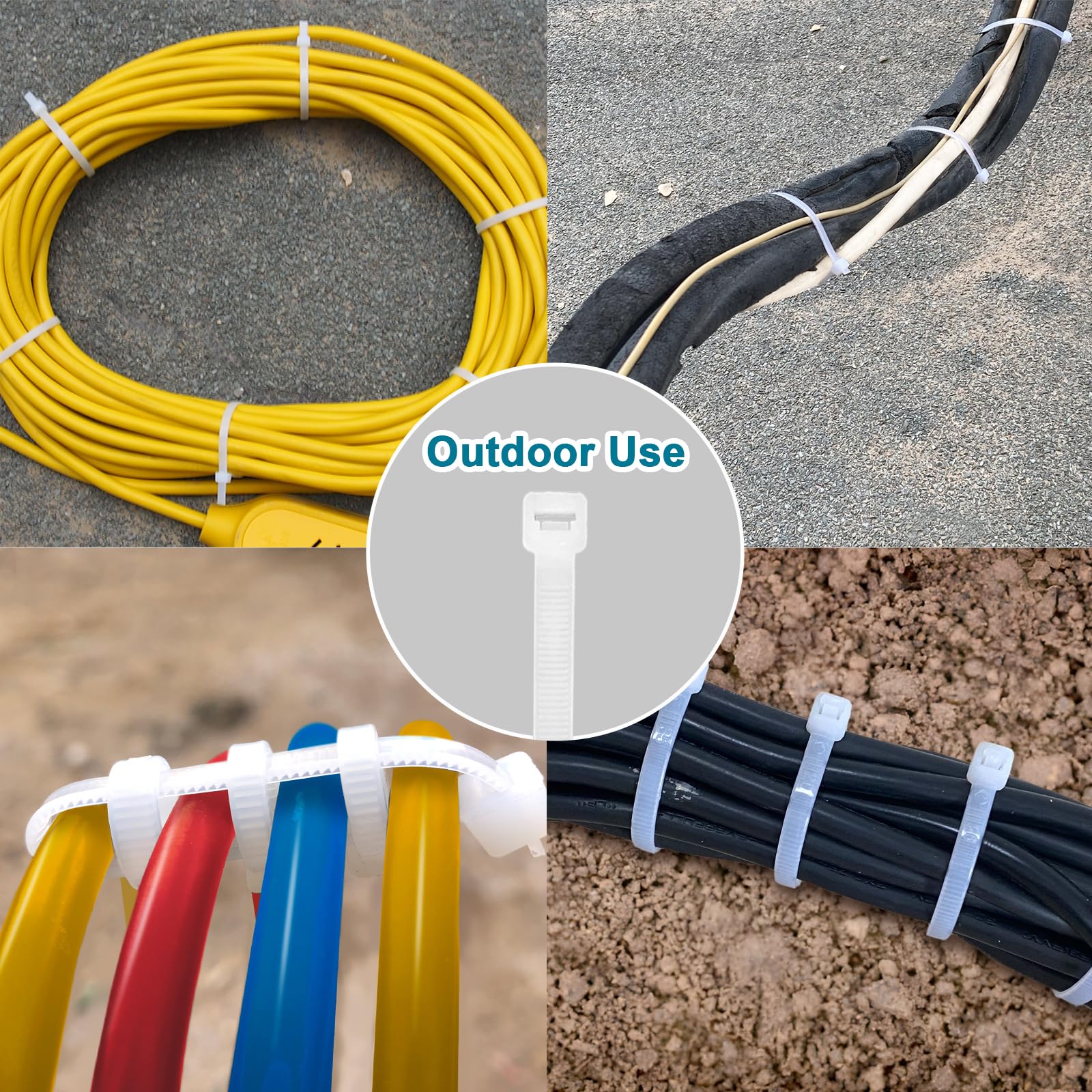White Zip Ties 14 inch (100 Pack) - Heavy Duty 50 lb Clear UV Resistant Cable Ties for Outdoor Use - Secure Wires, Cables & Bundles - Ideal for Home, Office & Garden Organization