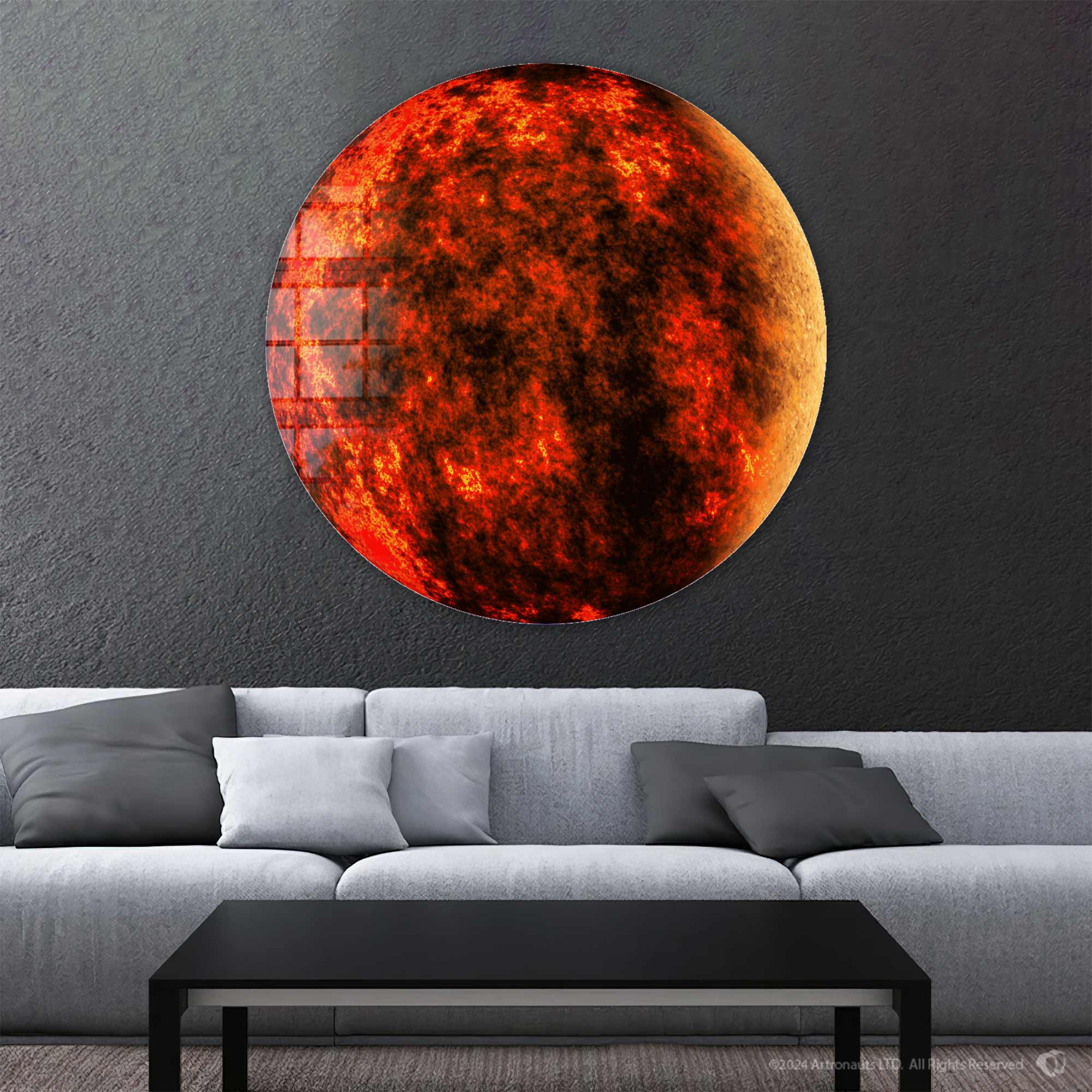 Red Planet Rounded Glass Wall Art - Modern Home Decor for Living Room, Bedroom & Office - Unique Space-Themed Interior Design