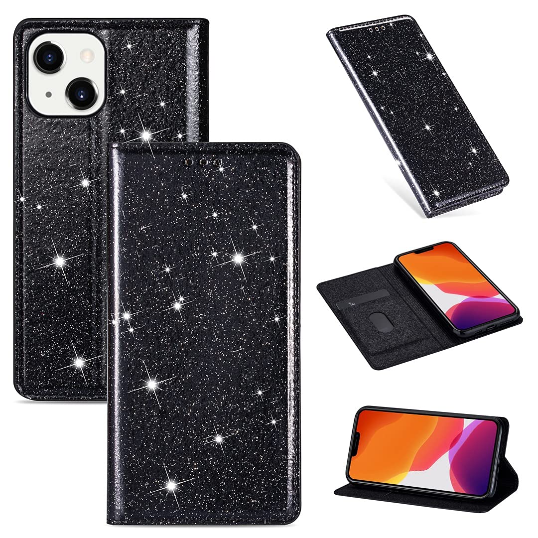 Luxury PU Leather Bling Flip Wallet Phone Case for iPhone 7 Plus - Shockproof Protective Cover with Card Slot & Stand Feature (Black) | Perfect for Daily Use, Travel & Business Meetings