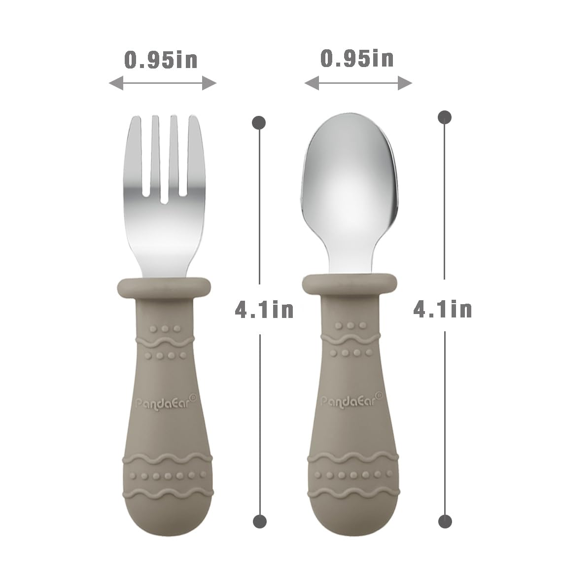 PandaEar Toddler Utensils Set - 6 Pack Kids Spoons and Forks, 18/8 Stainless Steel with Food Grade Silicone Handle, Dishwasher Safe Baby Silverware (Light Tan/Walnut/Blue) - Perfect for Home, Travel, and Daycare Use