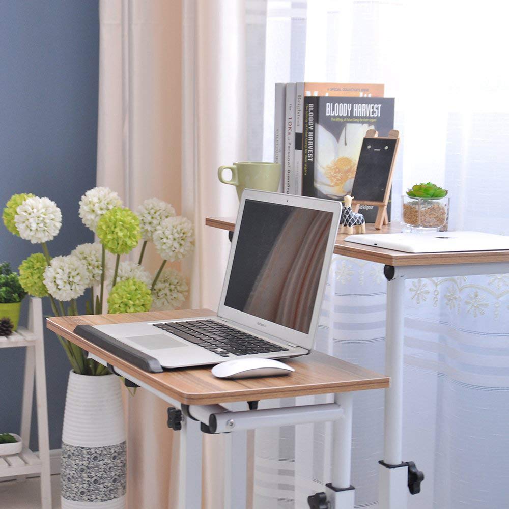 Adjustable Mobile Standing Desk with Wheels - FOME Height-Adjustable Laptop Workstation, Rolling Presentation Cart & Tiltable Panel Board for Office & Home (Standing & Seating 2 Modes) - Perfect for Remote Work, Classroom Presentations & Ergonomic Workspaces