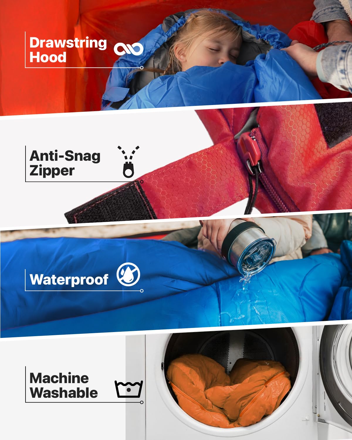 MalloMe Waterproof Lightweight Sleeping Bag for Adults & Kids - Single & Double Size for Winter, Fall & Spring Camping - Portable Backpacking Gear for Hiking, Travel & Outdoor Adventures with Compact Carry Bag