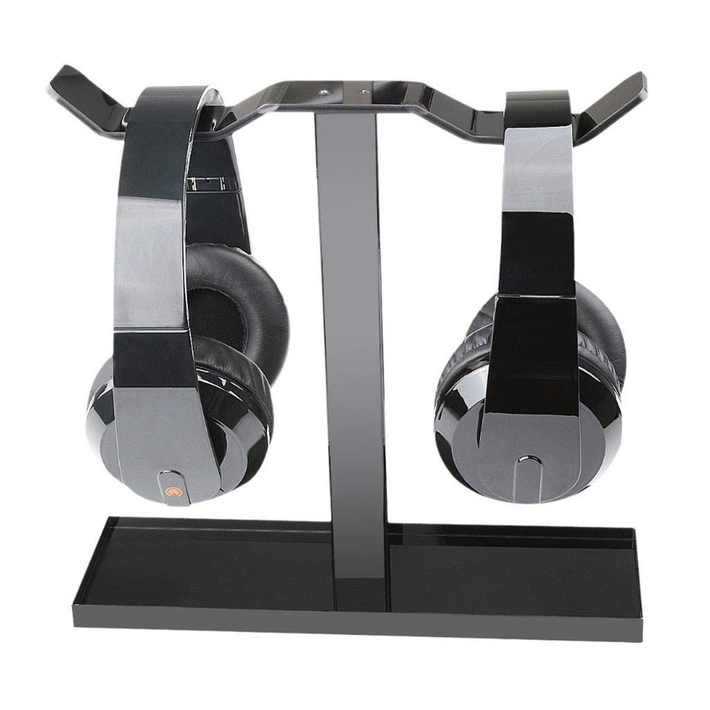 Creative Acrylic Headphone Stand - Dual Headset Holder & Earphone Desk Display Rack for Gaming Headsets (Black) | Perfect for Gamers, Streamers & Office Workspaces