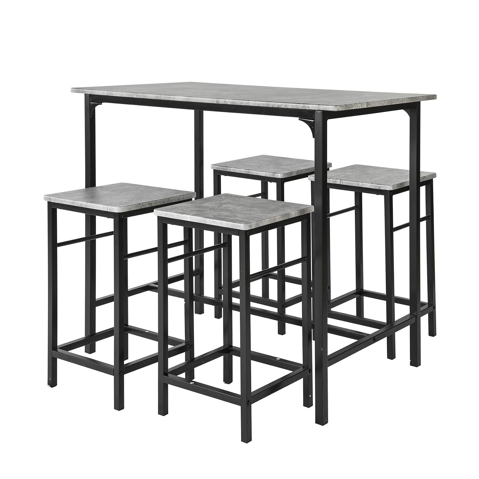 Haotian OGT11-HG 5-Piece Dining Set - Modern Kitchen Breakfast Table & 4 Bar Stools, Space-Saving Counter Height Table for Small Spaces, Perfect for Apartments, Kitchens & Breakfast Nooks (Grey)