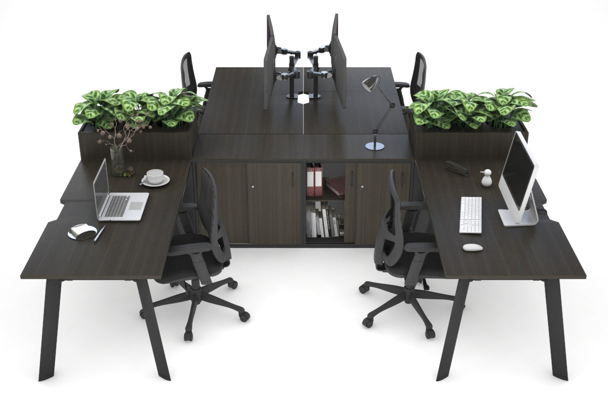 4-Person Office Workstation with Uniform Spine - 1400L x 800W Dimensions, Cable Management Scallop - Perfect for Collaborative Workspaces & Open Office Environments