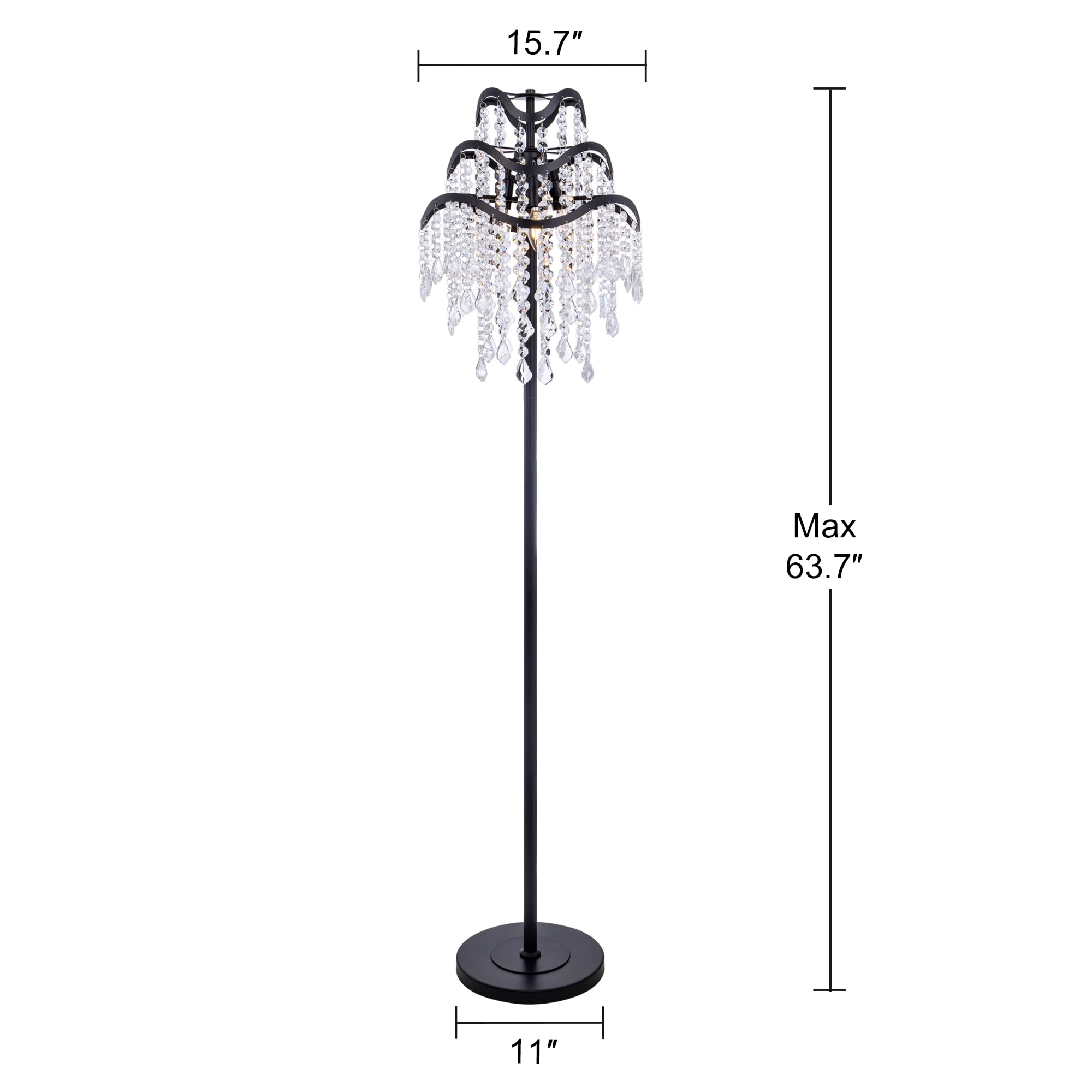 Boho Crystal Floor Lamp - Farmhouse Black Crystal Chandelier Floor Light for Living Room, Dining Room, Bedroom, Office | Modern Home Decor & Reading Nook Lighting