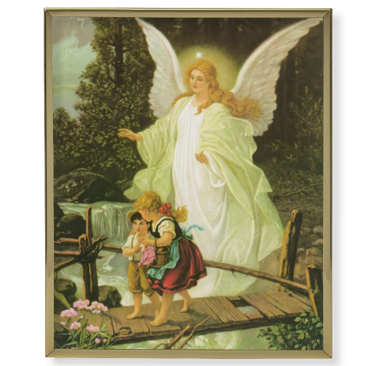 Guardian Angel Picture Framed Plaque - Large Gold Plaque Frame for Wall Decor, Home Blessing & Spiritual Gift