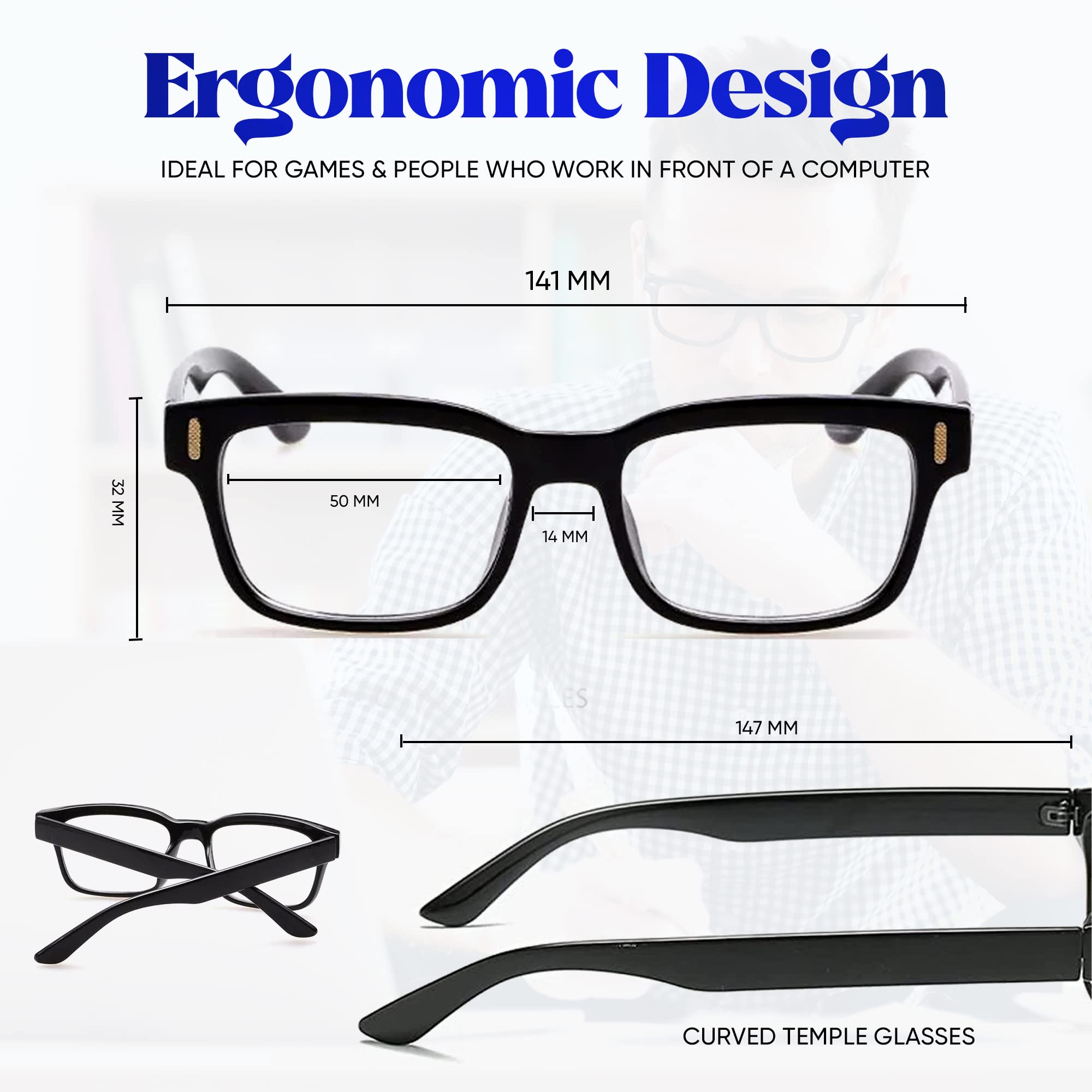 Blue Light Blocking Glasses for Women & Men - Black Frame for Computer, Gaming & Reading