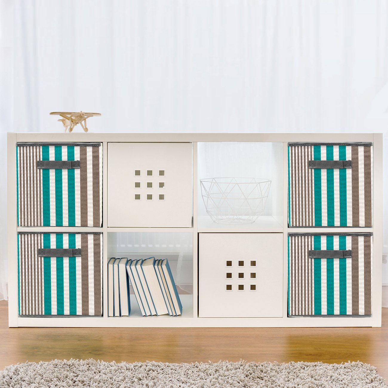 Sorbus 11 Inch Foldable Fabric Storage Cubes (Set of 6) - Collapsible Cloth Bins for Shelves, Toy Organizer, Closet & Nursery - Aqua Pattern Home Organization Bins for Bedroom, Kids Room & Playroom Storage Solutions