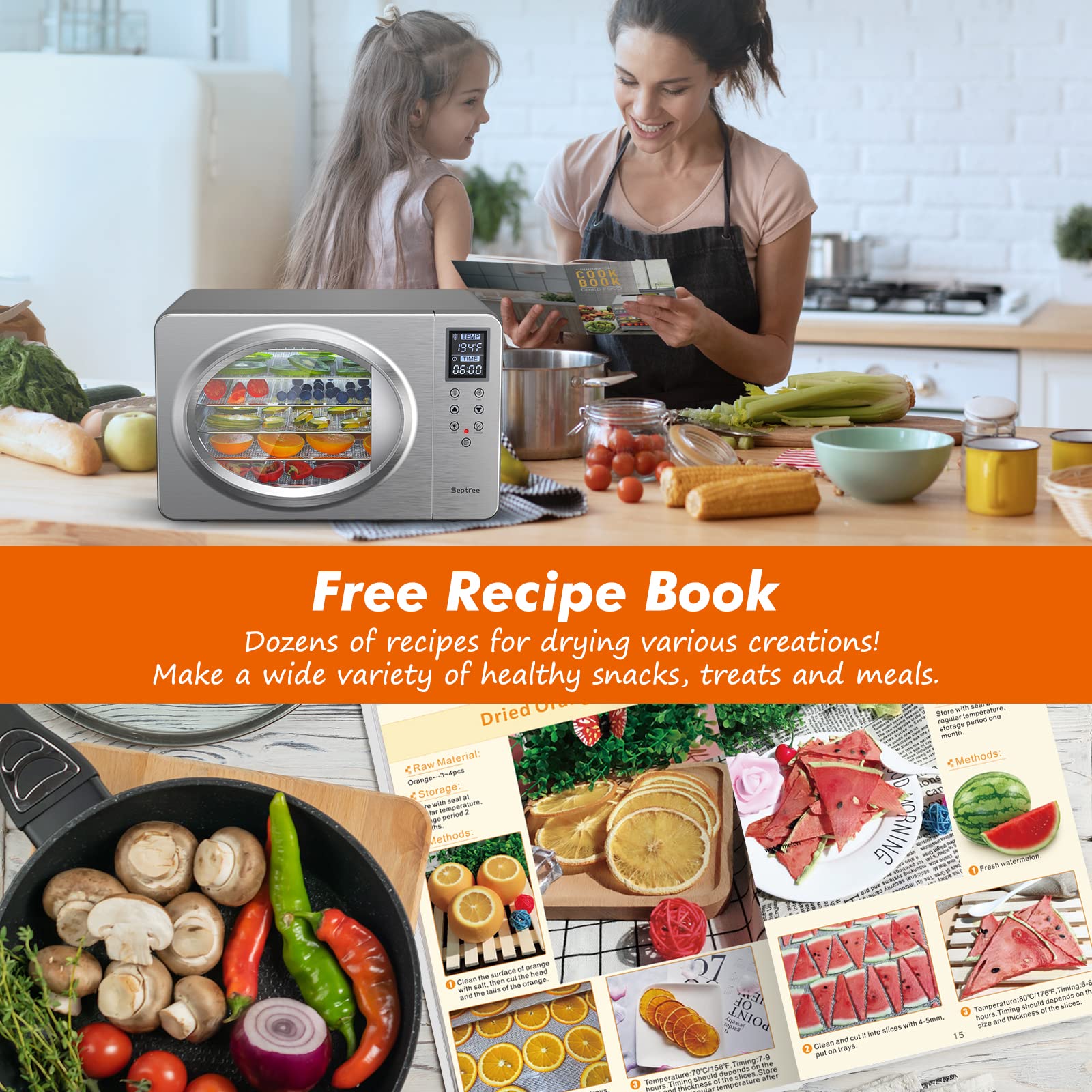 Premium Silver Retro Food Dehydrator - 6 Stainless Steel Trays, 500W Powerful Drying Machine with Digital Thermostat (190°F Max) & Built-in Light | Perfect for Beef Jerky, Fruits, Mushrooms, Yogurt | Ideal for Home Kitchen, Camping & Healthy Snack Preparation