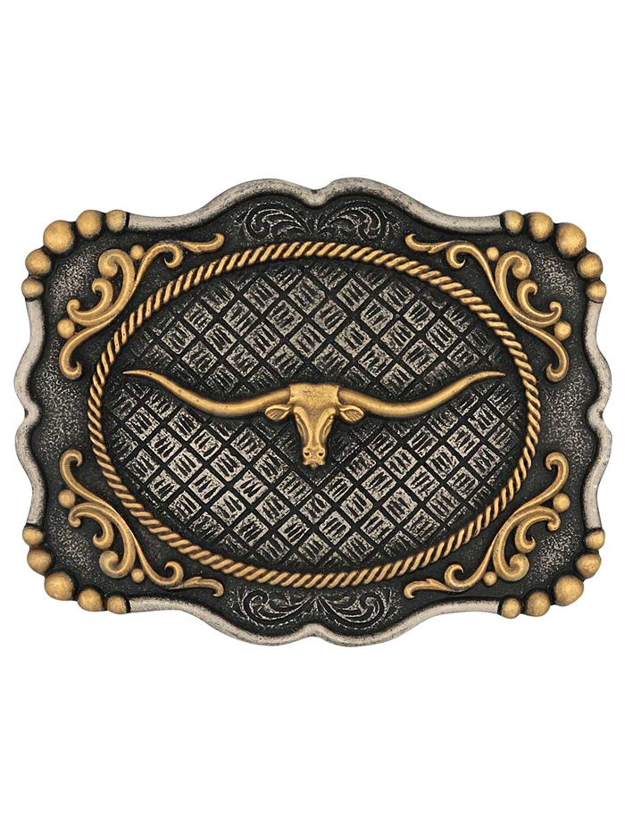 Montana Silversmiths A1003P Antique Silver Framed Longhorn Attitude Belt Buckle for Cowboy Western Outfits and Rodeo Events