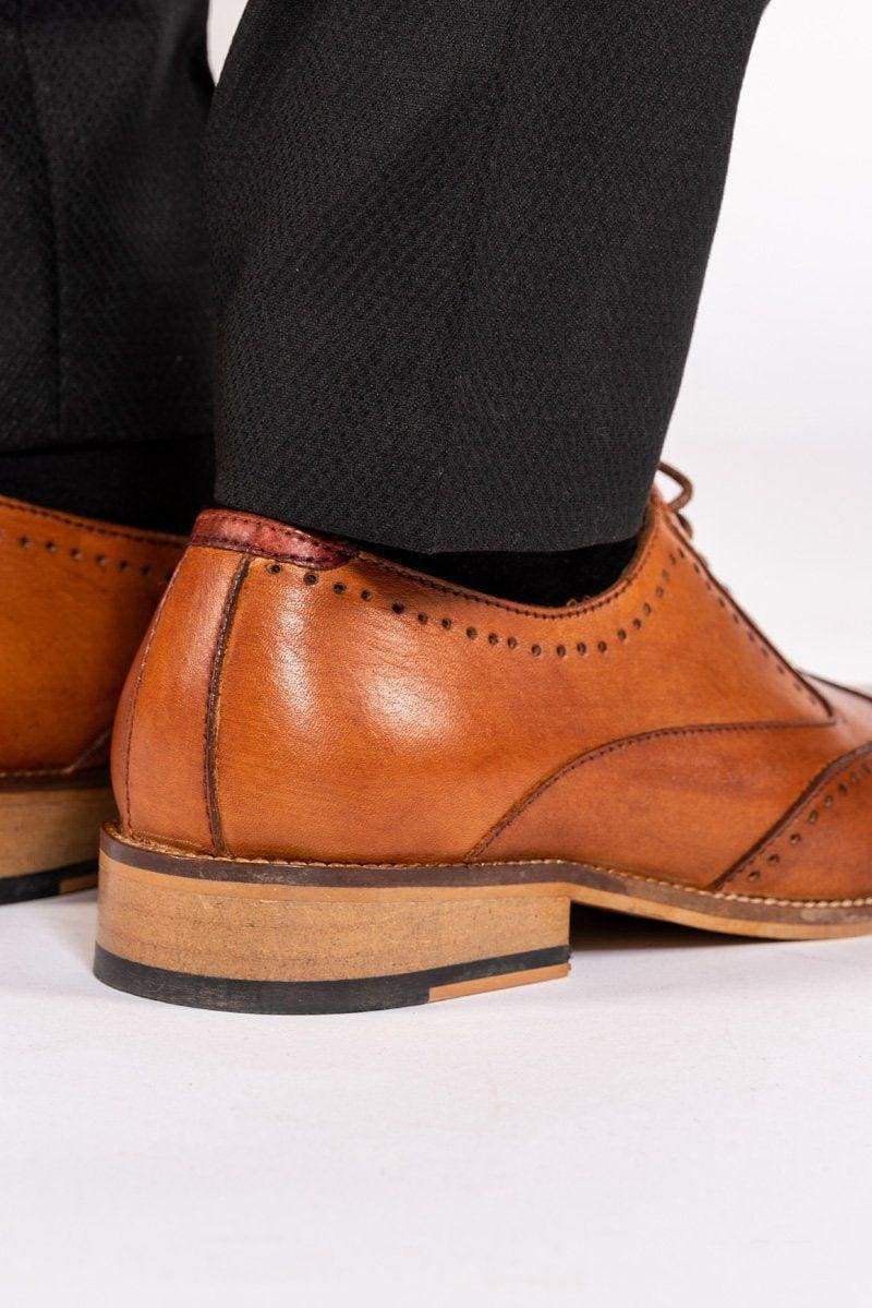 Marc Darcy Carson Tan Wingtip Oxford Brogue Shoes - Classic Men's Dress Shoes for Business, Formal & Wedding Occasions