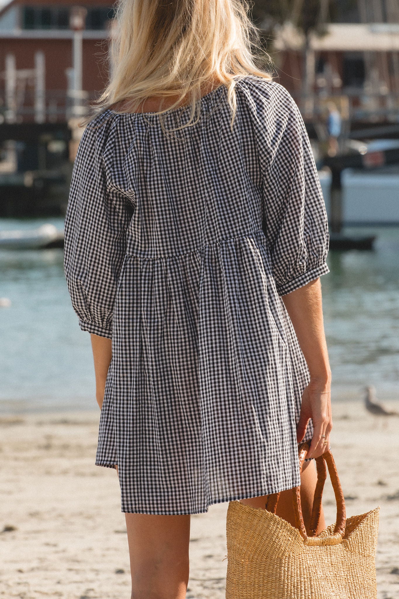 Day Dreaming Gingham Babydoll Dress - Flowy Summer Mini Dress for Women, Cute & Comfortable Casual Outfit | Perfect for Beach Vacations, Date Nights & Brunch Outings