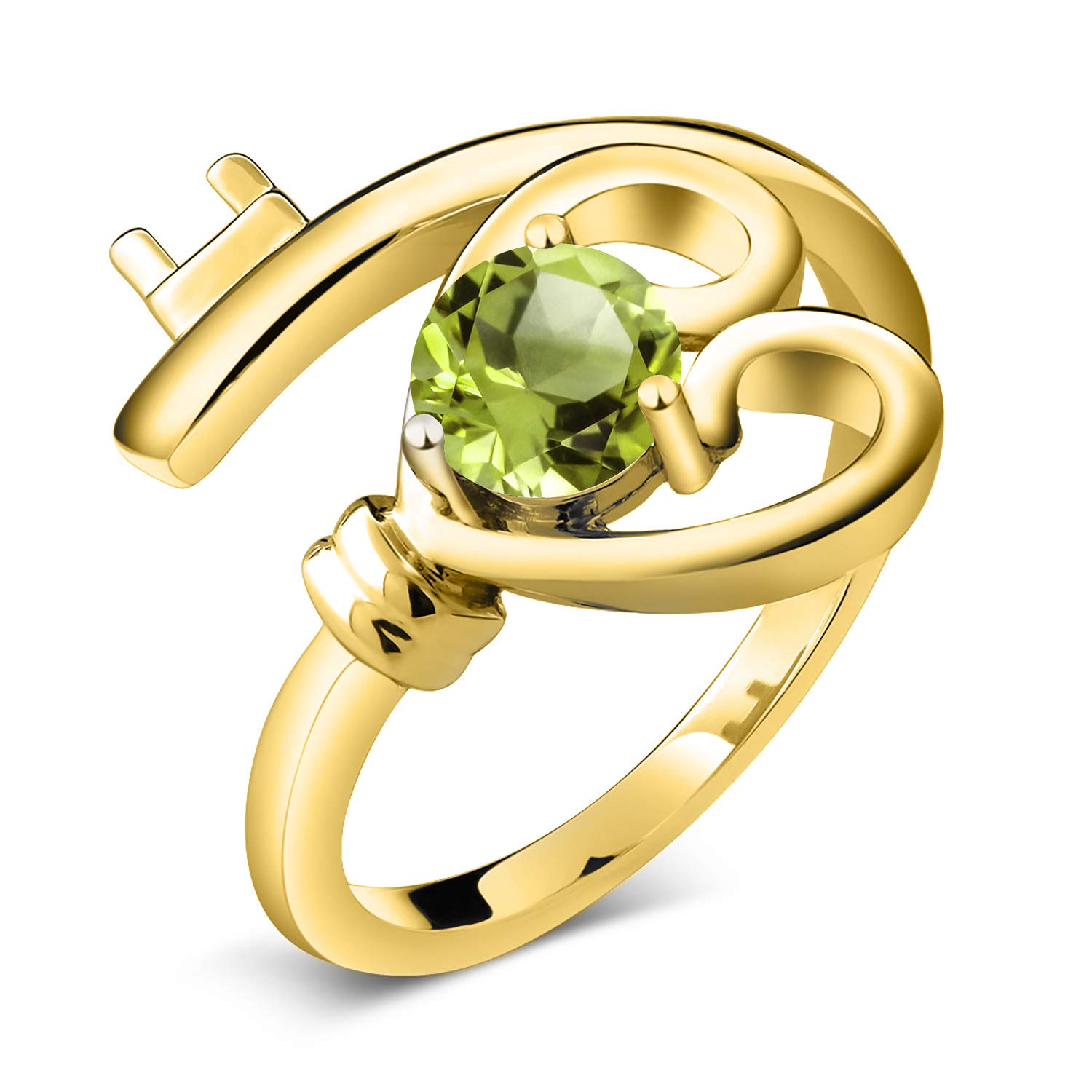 0.55 Ct Round Green Peridot Heart Key Ring - 18K Yellow Gold Plated Sterling Silver Jewelry | Gem Stone King | Perfect Gift for Anniversary, Birthday & Valentine's Day