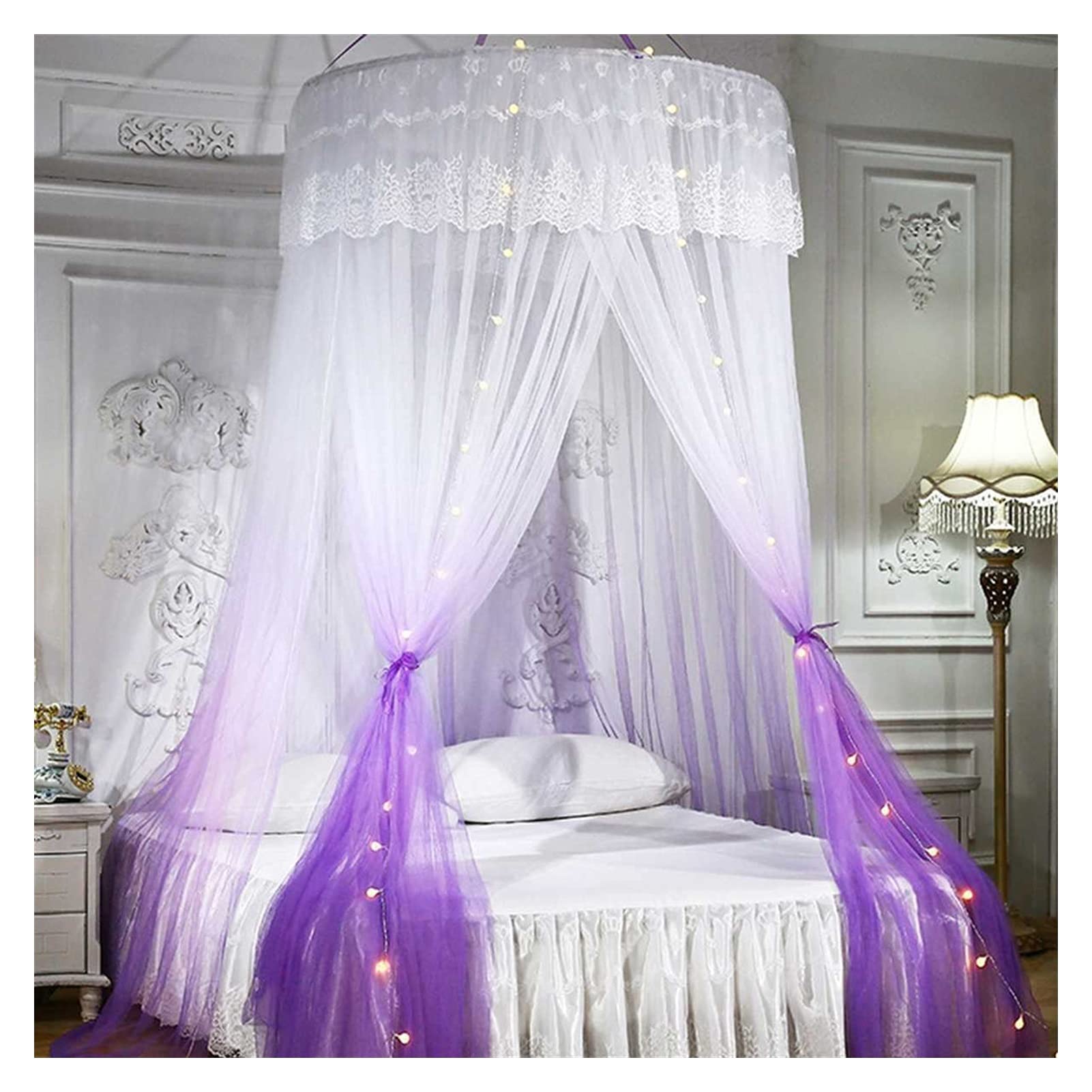 Xinxinchaoshi Gradient Princess Bed Canopy - Foldable Ceiling-Mounted Bed Curtain Tent with Hooks, Easy Installation for Girls' Bedroom Decor | Perfect for Kids' Room, Nursery, or Fantasy-Themed Bedroom
