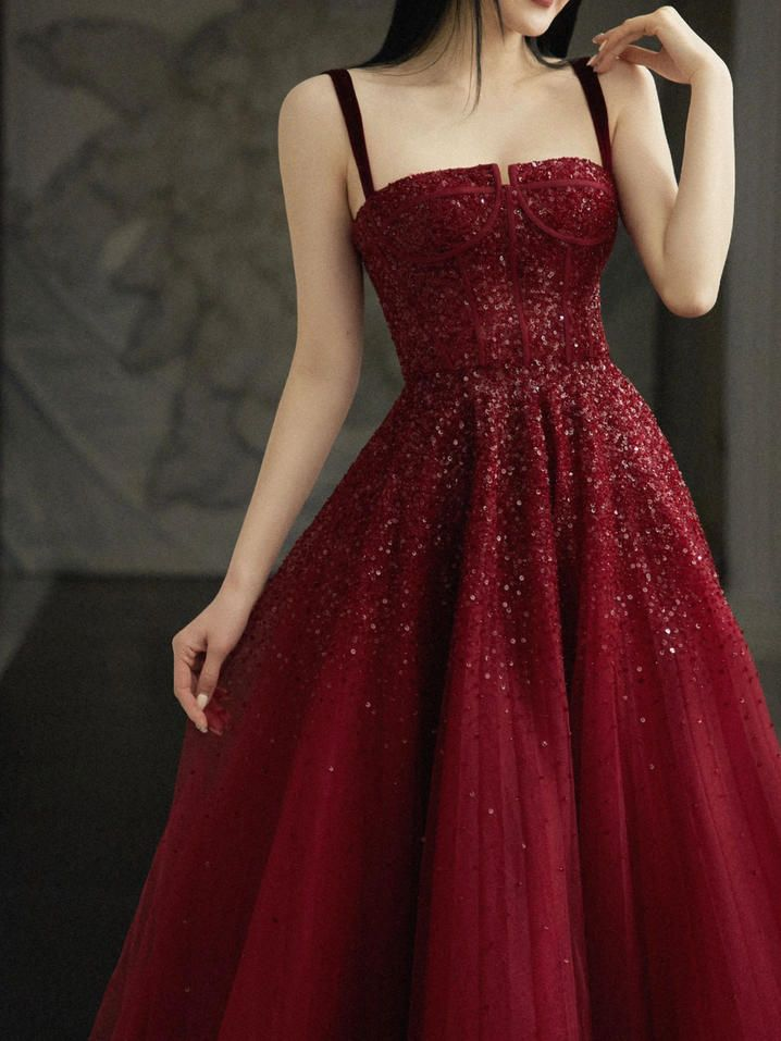 Elegant Burgundy A-Line Long Prom Dress with Tulle Skirt - J4465 | Perfect for Evening Gala, Homecoming, and Formal Events