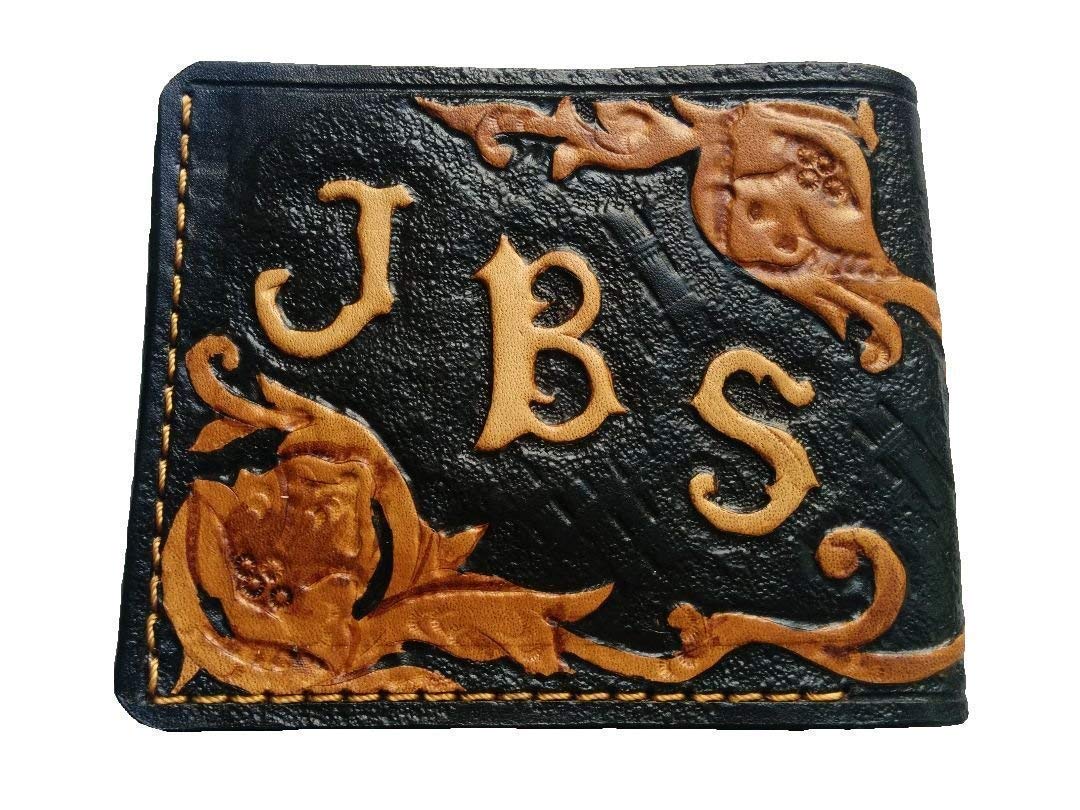 Sheridan Style Floral Accordion Music Inspired RFID Men's Bifold Wallet - Genuine Leather Biker Wallet with Embossed Airbrush Art - Handmade Custom Personalized Leather Purse for Travel, Gifts & Everyday Use