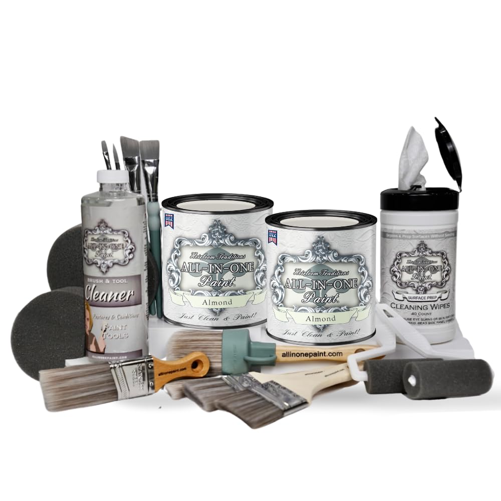 Premium 2 Quart All-in-One Cabinet Paint Kit with Tools - Almond Finish for Kitchen & Bathroom Cabinets - Easy DIY Painting Solution for Home Renovation