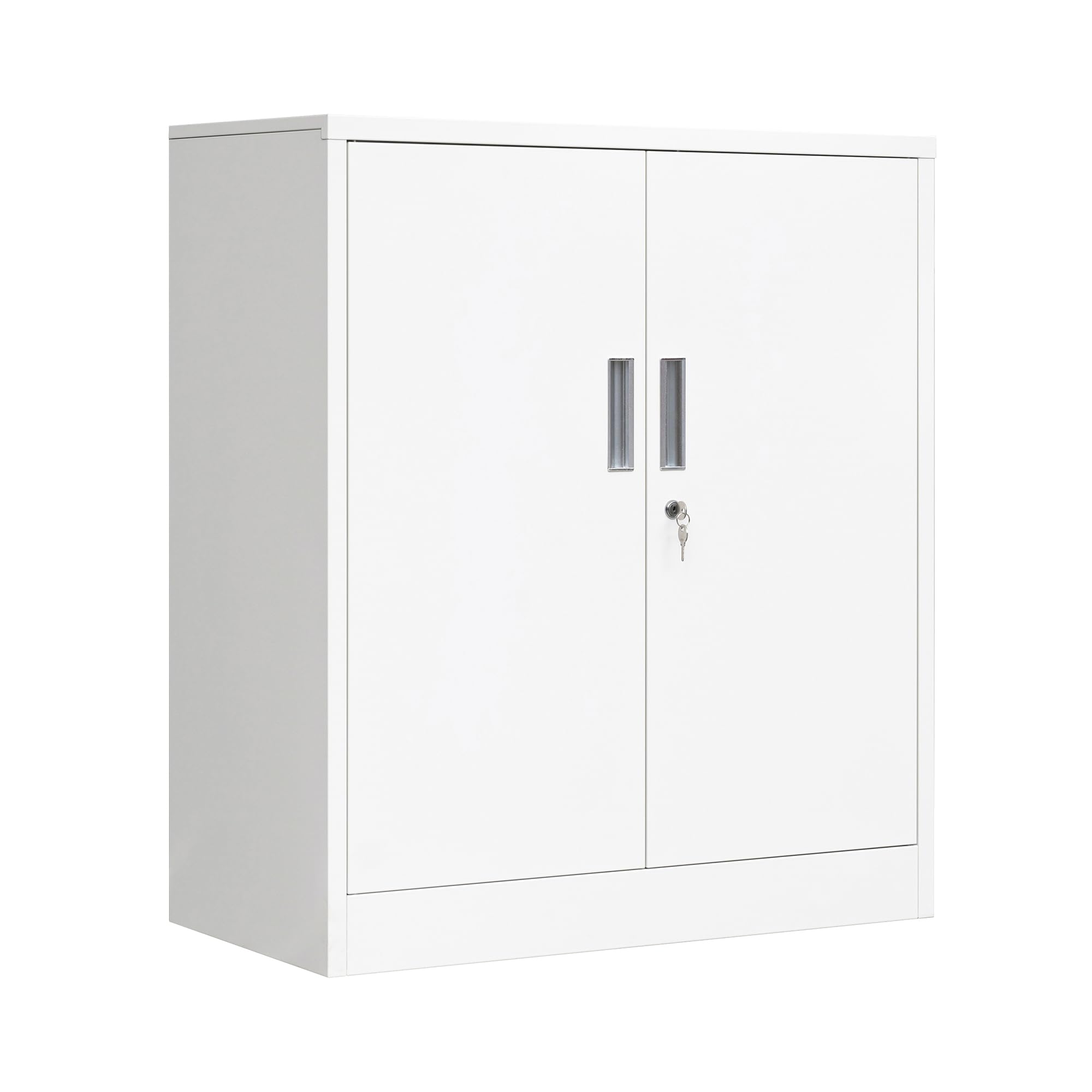 White Metal Storage Cabinet with Locking Doors & Adjustable Shelves - Secure Organizer for Office, Garage, Home & Workshop - Perfect for Tools, Documents & Household Supplies
