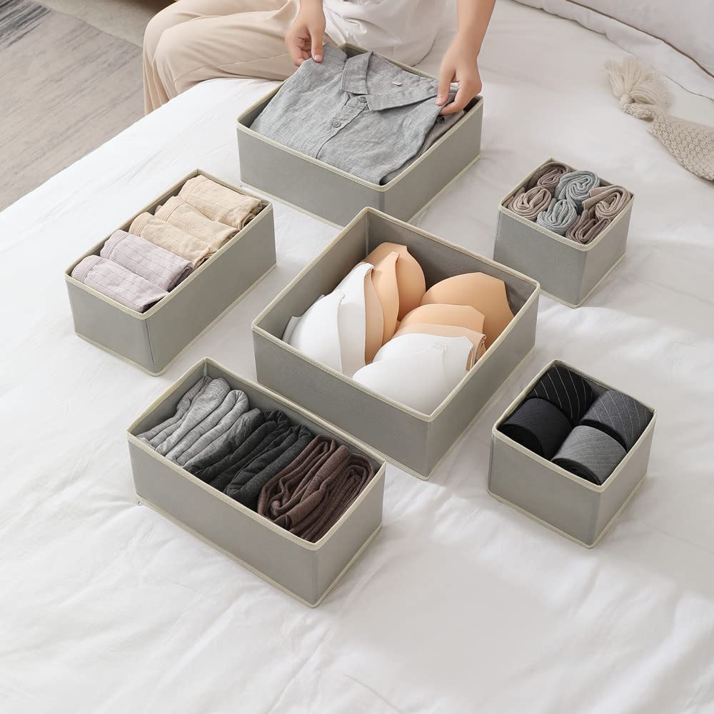 12 Pack Foldable Cloth Drawer Organizers - Storage Bins for Underwear, Socks, Bras, Baby Clothes & Towels | Space-Saving Drawer Dividers for Bedroom, Nursery & Closet Organization (Perfect for Folded Clothes & Accessories)