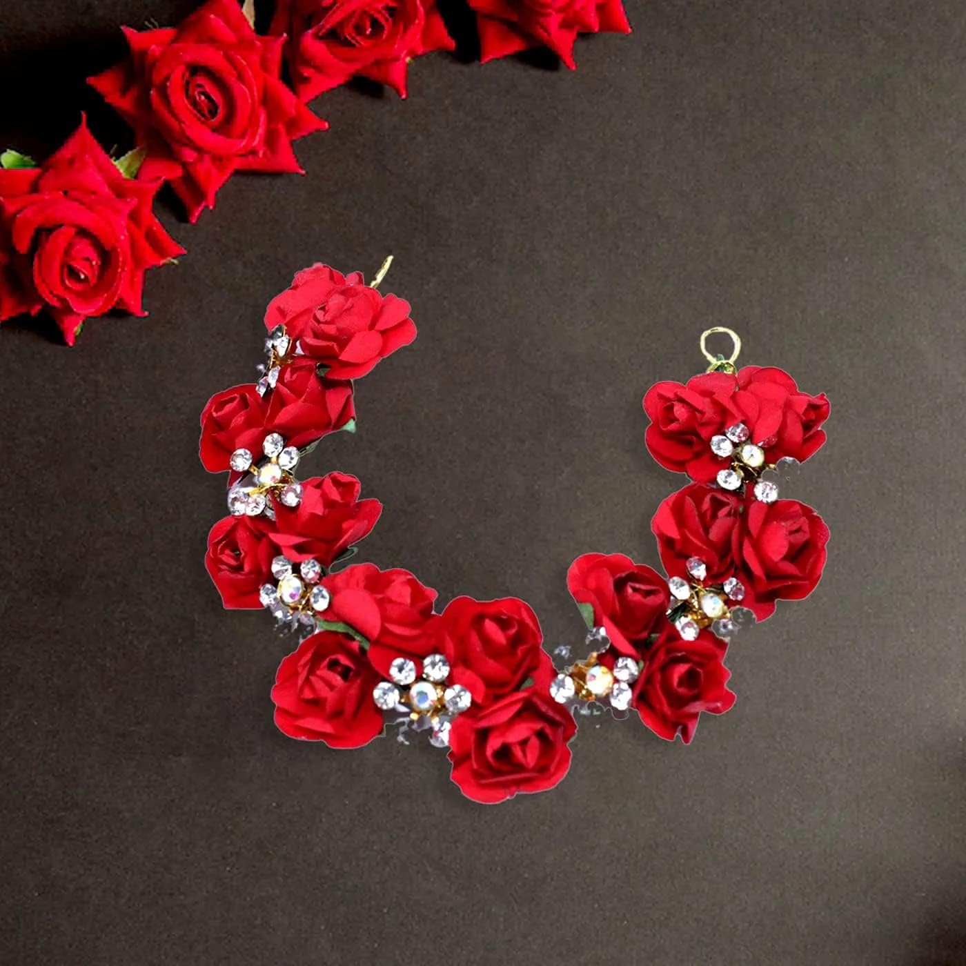 APOEM Red Bun Decoration Hair Gajra for Women & Girls - Wedding Hair Accessories, Party Hair Jewelry, Bridal Bun Flower - Perfect for Indian Weddings, Festivals & Special Occasions
