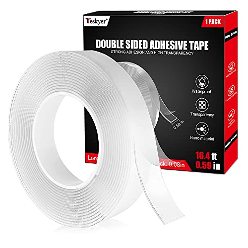 Teskyer Heavy Duty Double Sided Tape - Strong Adhesive Multipurpose Mounting Tape, Removable & Reusable Clear Tape (16.4ft/Roll, 0.59in Wide) - Perfect for Hanging Photos, Wall Decor, Car Accessories & Home Organization