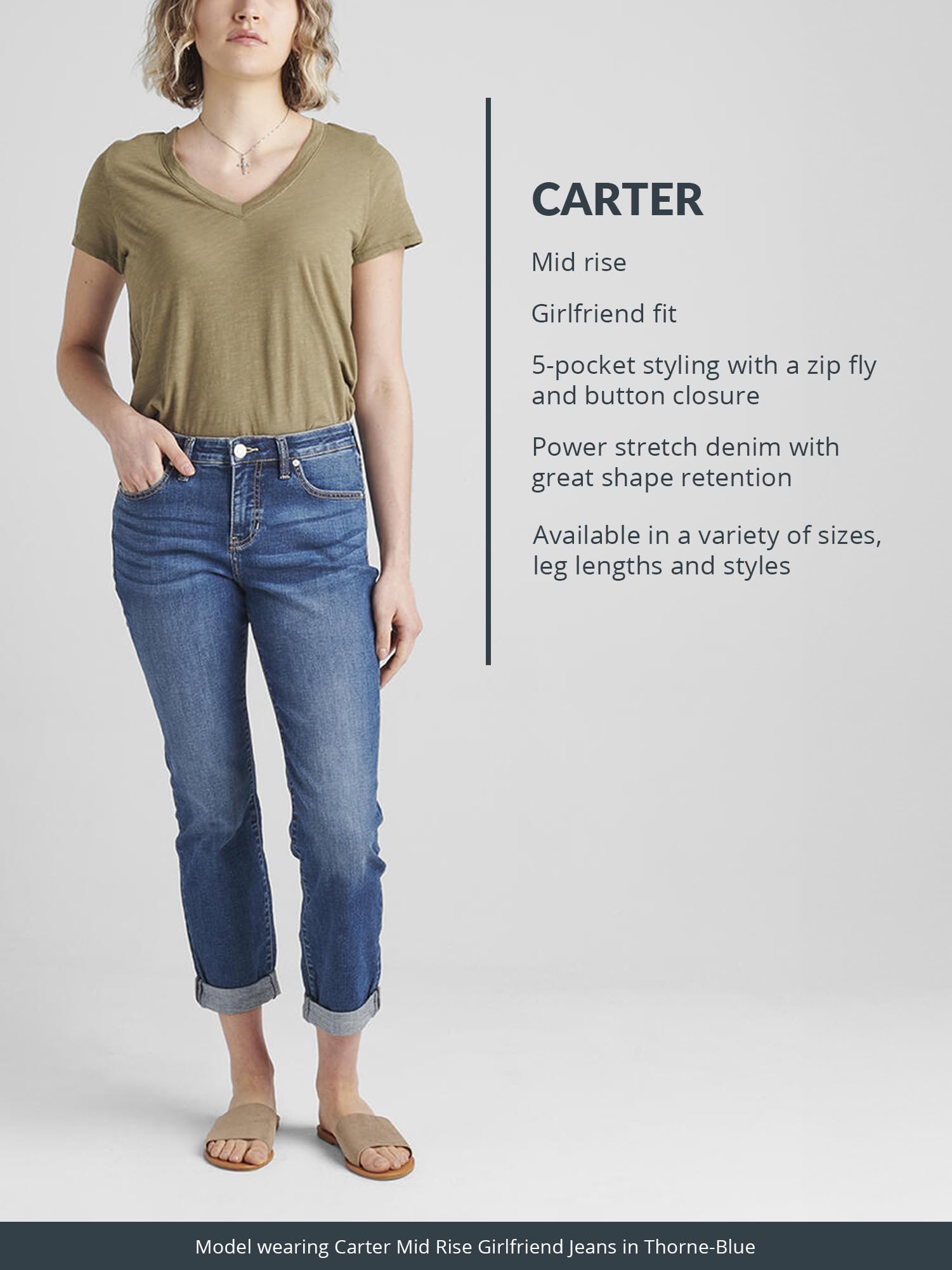 JAG Women's Plus Size Carter Mid Rise Girlfriend Jeans - Legacy | Comfortable Stretch Denim for Curvy Figures | Perfect for Casual Outings, Work & Weekend Wear