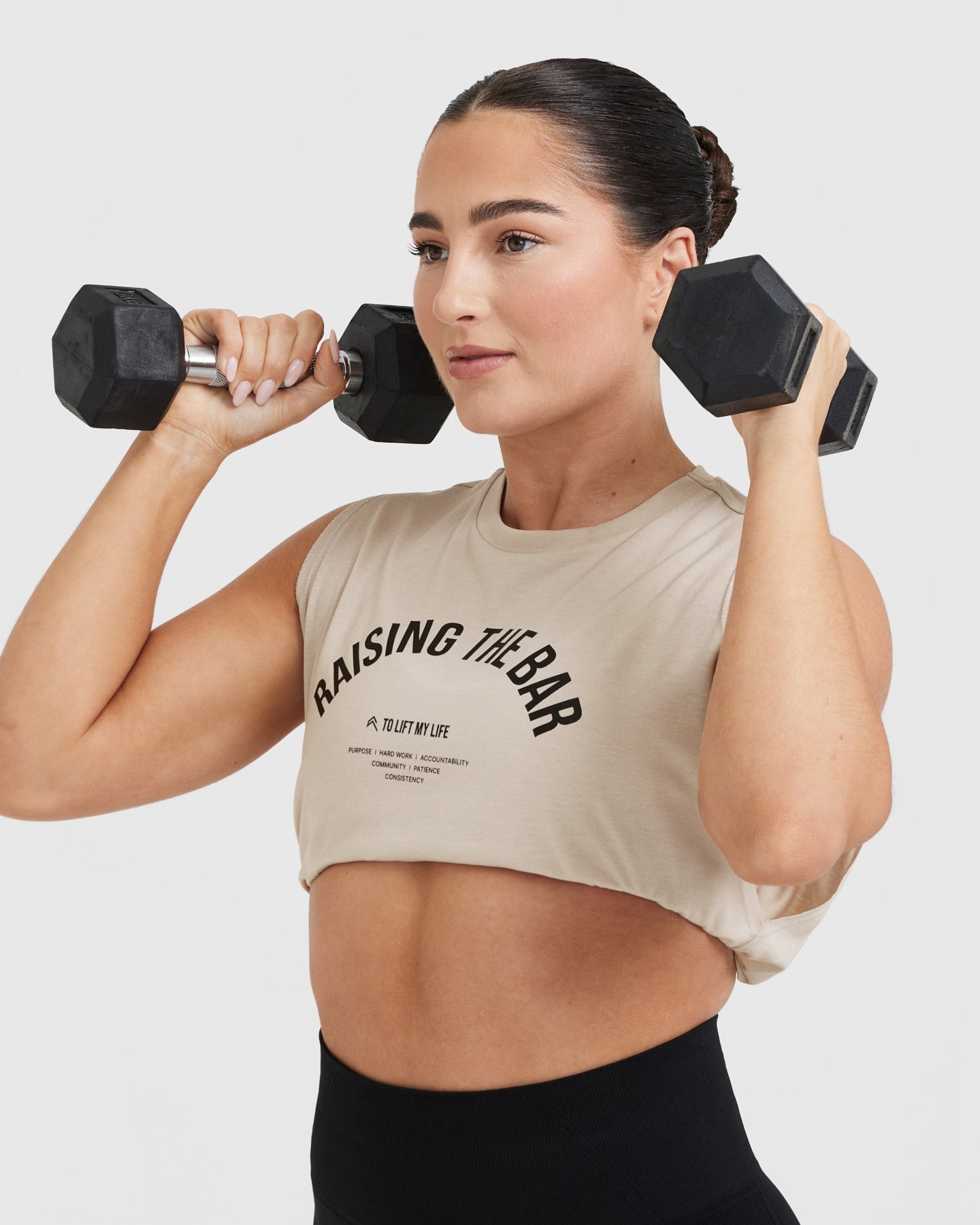 Raising The Bar Graphic Muscle Crop Vest for Women - Soft & Comfortable Workout Tank Top - Perfect for Gym, Running & Fitness Training - Sand