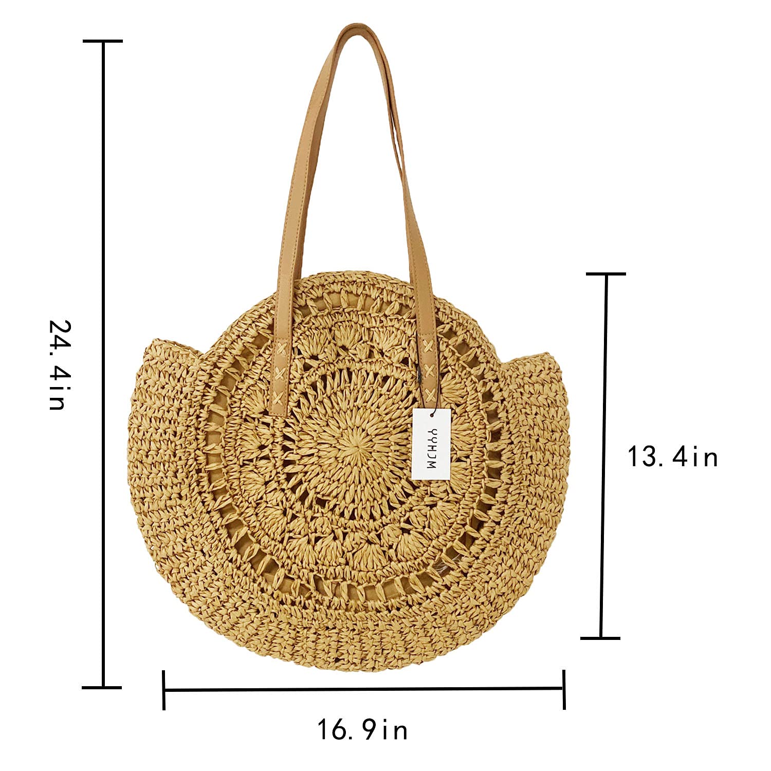 Women's Large Round Straw Beach Bag - Summer Woven Shoulder Tote Handbag for Vacation, Travel, and Shopping | Perfect for Beach Outings, Picnics, and Daily Use