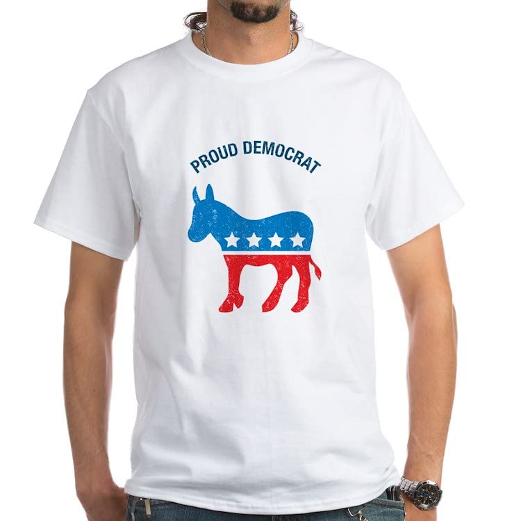 Proud Democrat White Cotton T-Shirt for Men & Women - Comfortable Political Tee for Campaigns, Rallies & Liberal Pride - CafePress