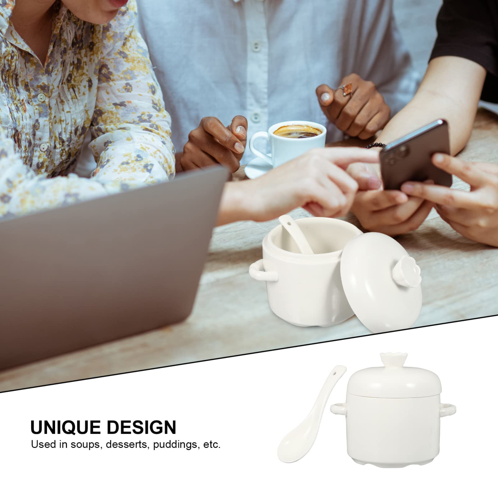 Hemoton Ceramic Stewing Bowl Set with Lid - 460ml Soup Pot, Dessert Bowl & Stew Pot for Kitchen | Perfect for Slow Cooking, Serving Soups & Storing Leftovers