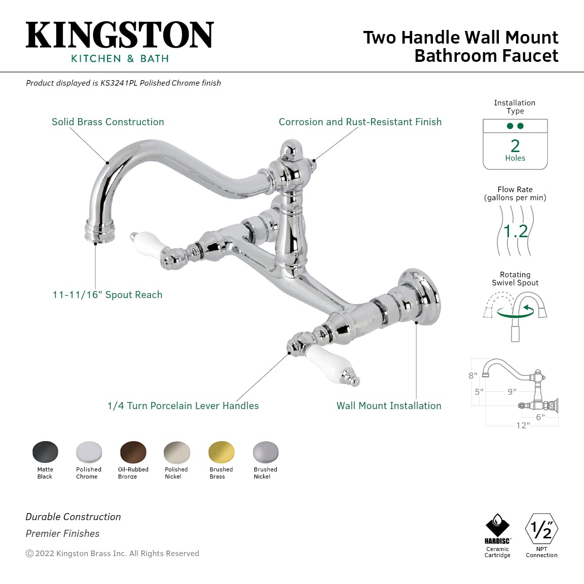 Kingston Brass KS3245PL Vintage Bathroom Faucet - Oil Rubbed Bronze Finish - 14.13 x 11.69 x 7.56 Inches - Perfect for Classic Bathroom Renovations & Powder Room Upgrades