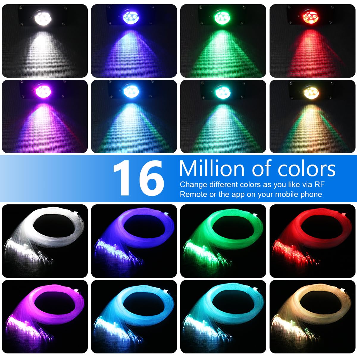 AZIMOM 16W Twinkle & Sound Activated 550pcs Fiber Optic Star Ceiling Kit - 0.03in x 9.8ft End Glow Light Strands with APP & Remote Control for Car, Home, Bedroom, Theater & Party Decoration