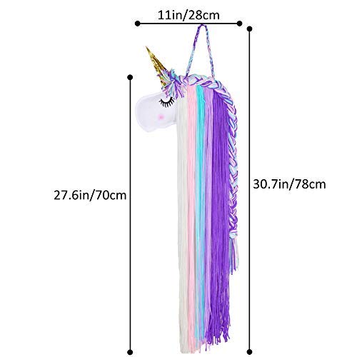 Beinou Unicorn Hair Clips Holder with Rainbow Tassels - Pink Yarn Hair Bow Organizer & Shy Unicorn Headband - Perfect for Girls' Room Decor and Unicorn Theme Party Supplies