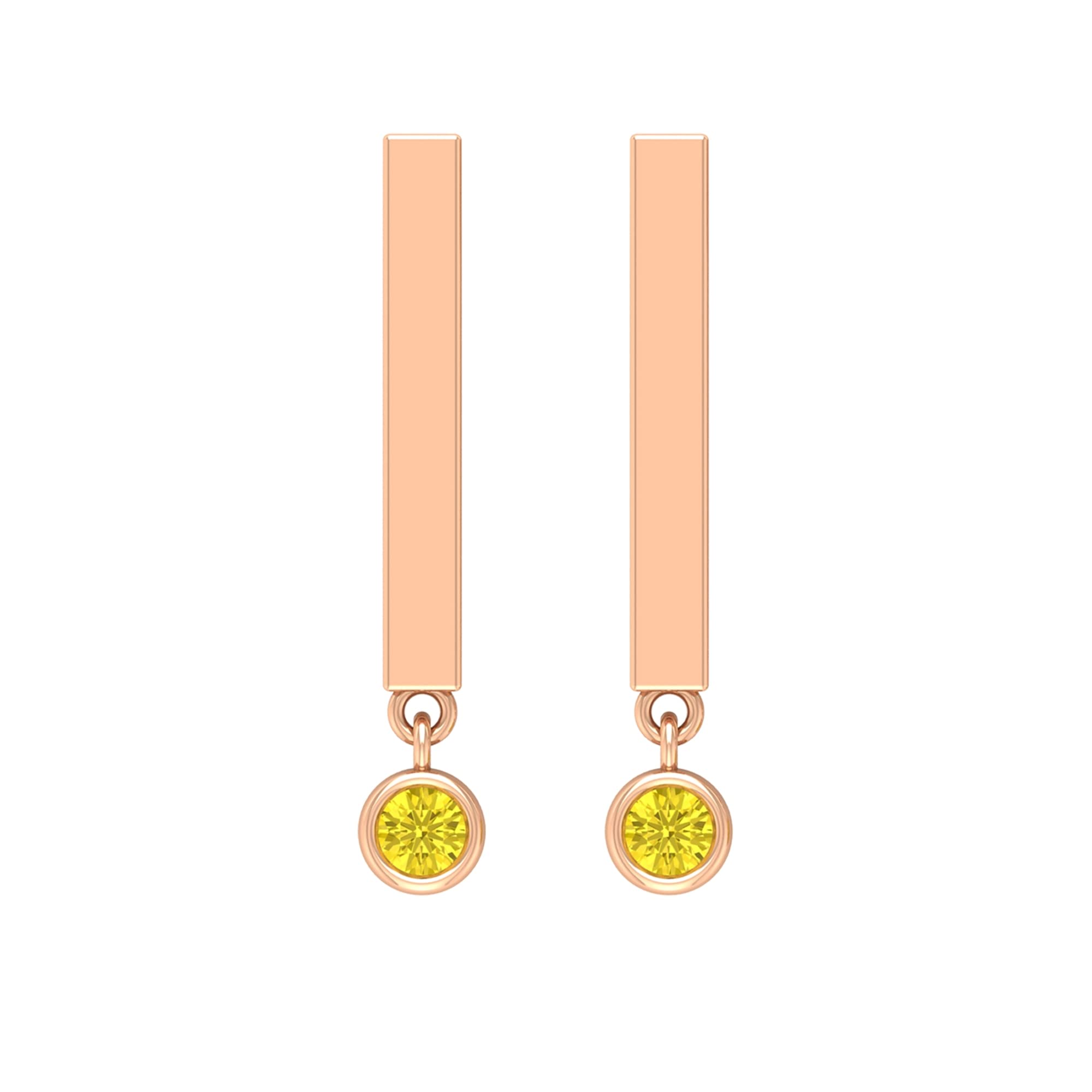 14K Solid Gold Round Yellow Sapphire Drop Earrings for Women - Bezel Set Luxury Jewelry, Perfect for Weddings, Parties & Special Occasions