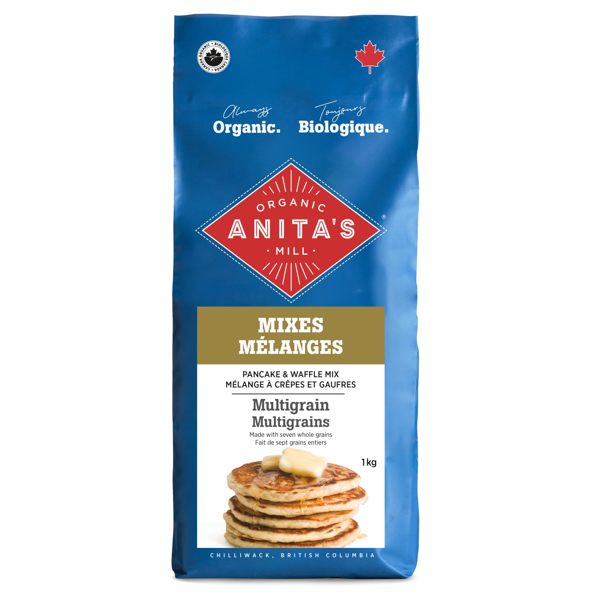Anita’s Organic Mill - Organic Multigrain Pancake & Waffle Mix, 1kg (2.2 lbs) | Non-GMO, Gluten-Free, Vegan | Perfect for Breakfast, Brunch & Family Gatherings | Made in Canada