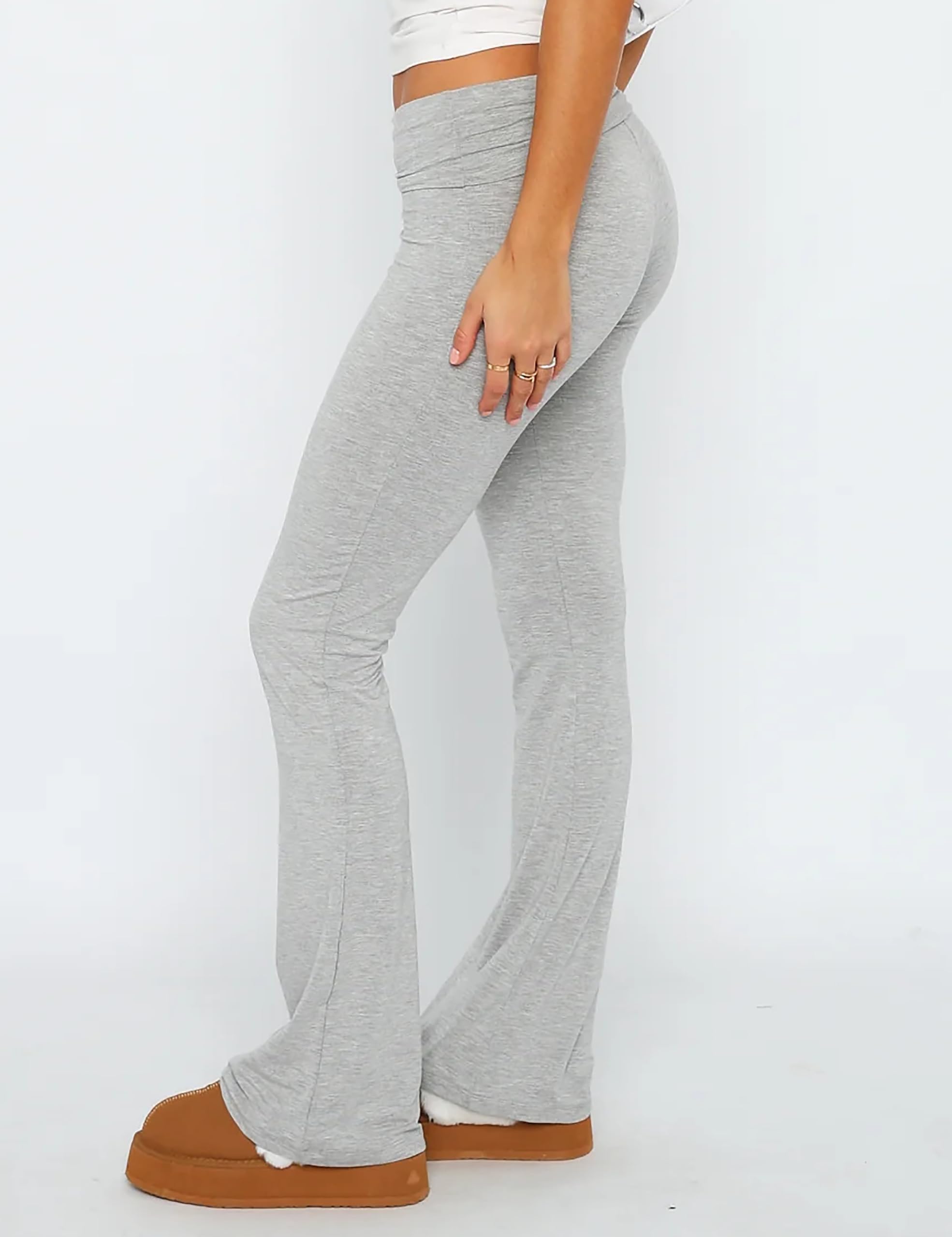 KMBANGI Women's High Waisted Skinny Pants - Fold Over Bootcut Yoga Leggings with Stretch, Flare Leg Joggers for Lounge, Streetwear & Workout | Y2K Fashion Trendy Sweatpants for Yoga, Running, Travel & Casual Wear