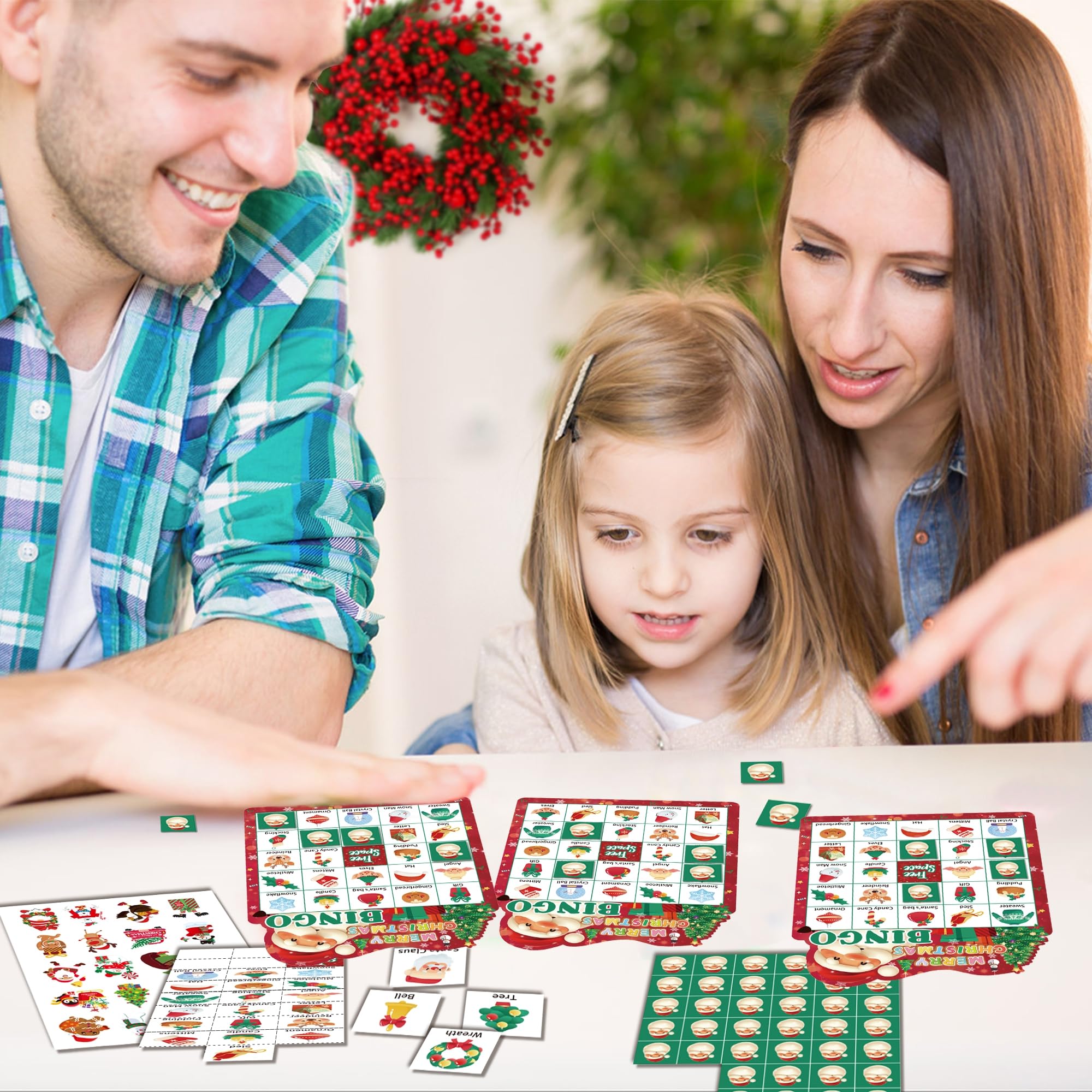 YOYOJOY 39-Piece Christmas Bingo Game Set for Kids & Adults - 24 Player Holiday Bingo Cards with Reward Stickers - Perfect for Family Gatherings, Classroom Activities & Xmas Party Games