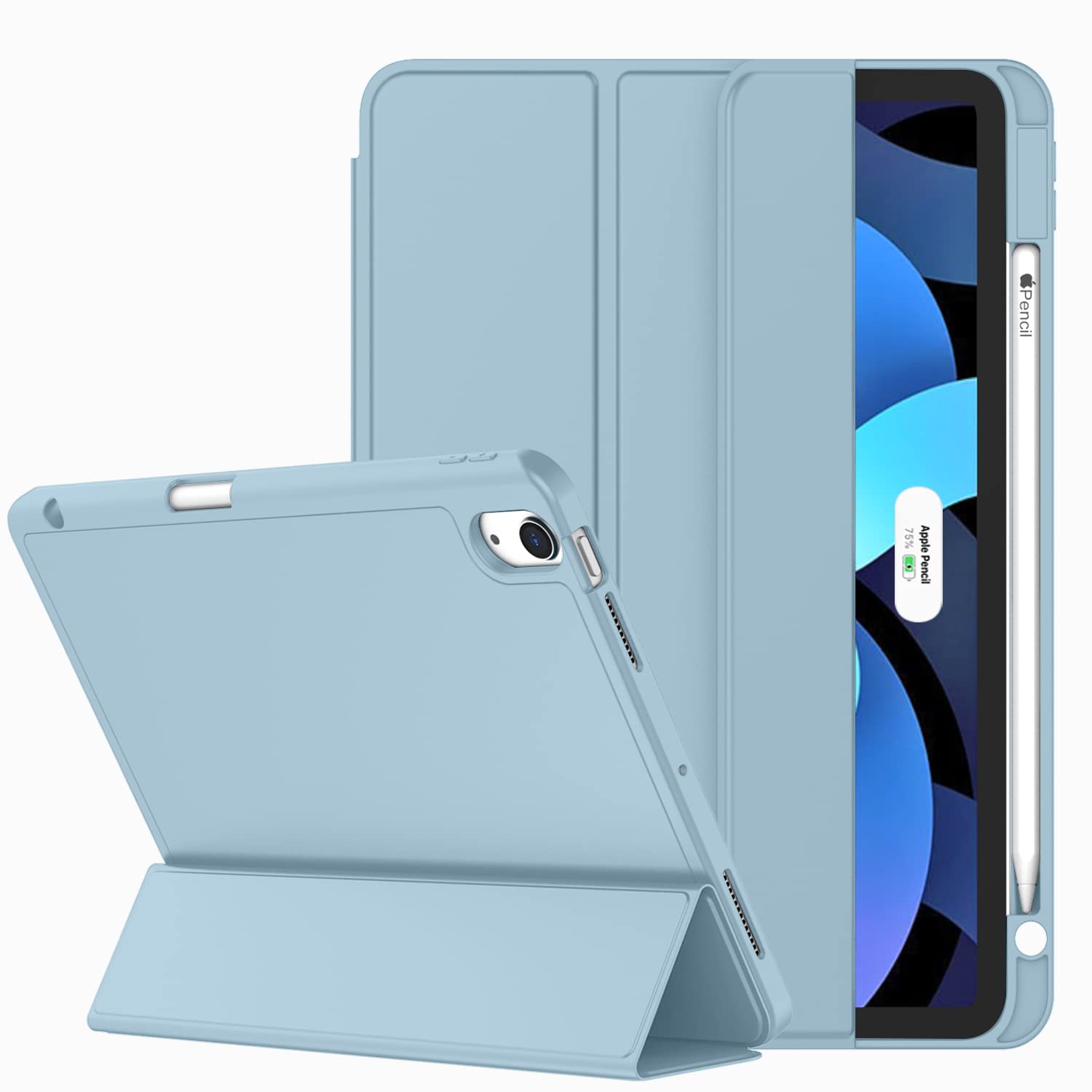 ZryXal iPad Air 11 Inch Case for M3 (2025) & M2 (2024) Models, Compatible with 5th & 4th Generation iPad Air 10.9 Inch (2022/2020) - Protective Cover with Touch ID Support & Auto Wake/Sleep Feature (Light Blue) - Perfect for Work, Travel & Everyday Use