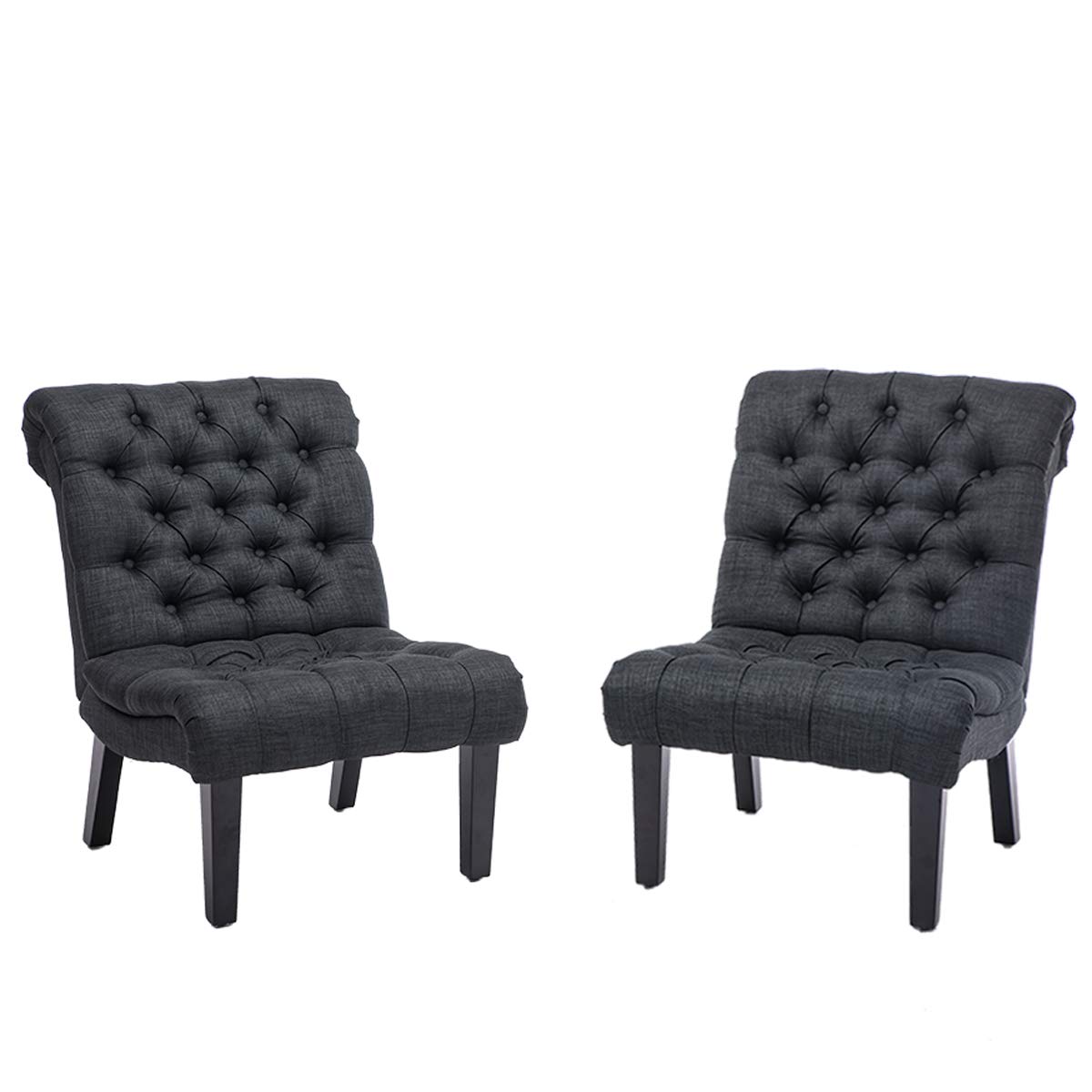 Yongqiang Accent Chair Set of 2 - Button Tufted Upholstered Fabric Chairs for Living Room, Bedroom & Office - Modern Gray Home Decor - Perfect for Reading Nooks, Guest Rooms and Small Spaces