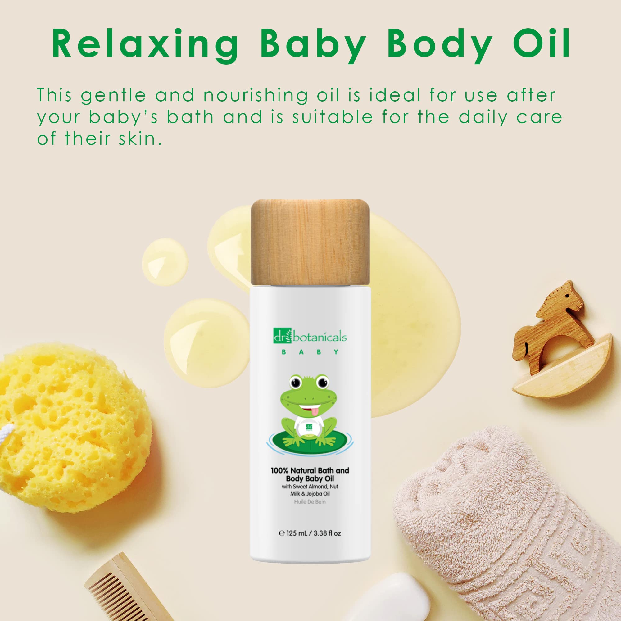 Dr. Botanicals 100% Natural Bath & Baby Body Oil - Sweet Almond, Nut Milk & Jojoba Oil, 3.38 Fl Oz | Hydrating & Soothing for Sensitive Skin, Perfect for Baby Massage & Post-Bath Moisturizing
