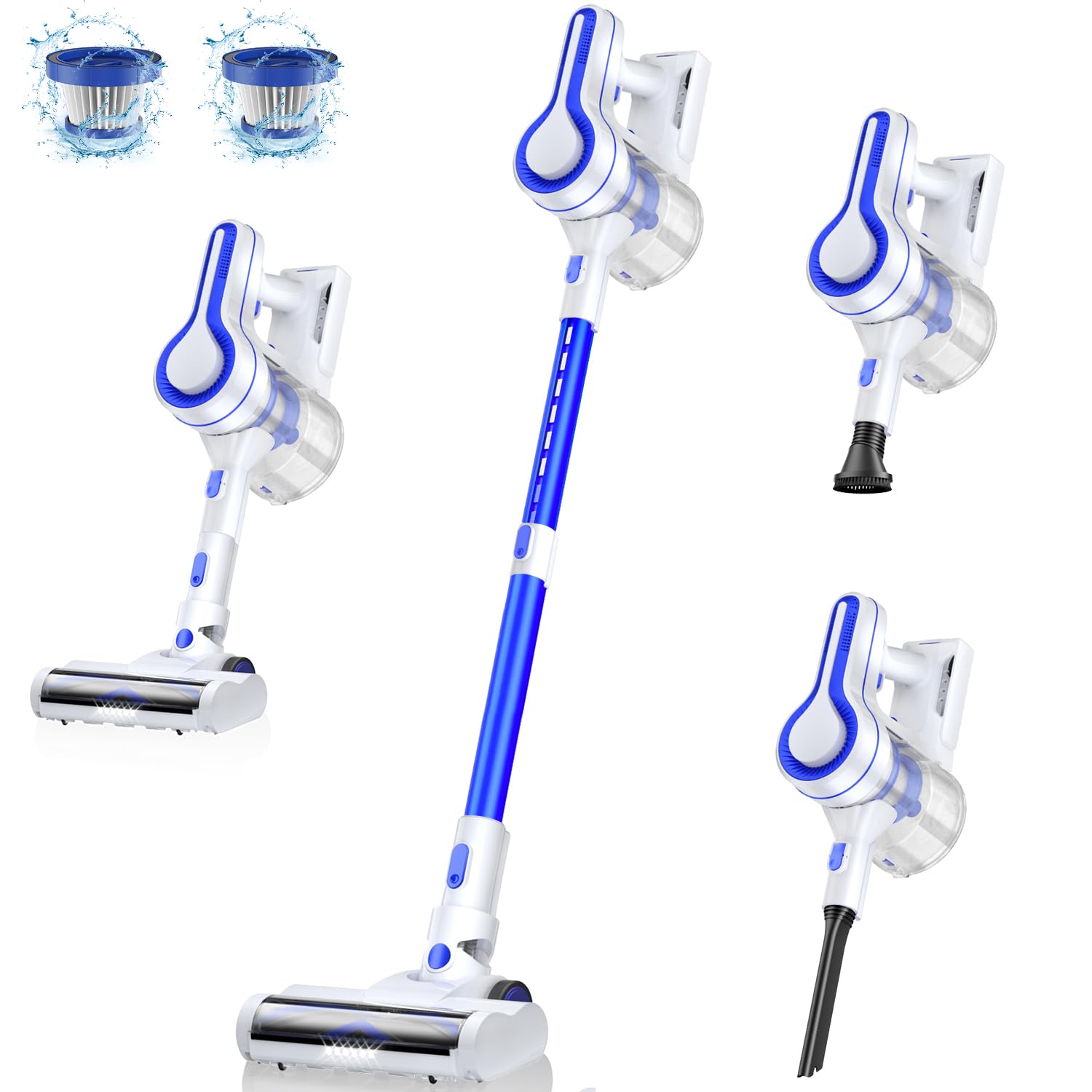 EICOBOT Cordless Vacuum Cleaner - 23Kpa Powerful Suction Lightweight Stick Vacuum with Detachable Battery (35 Min Runtime) | 6-in-1 Handheld Vacuum for Hard Floors, Carpets & Pet Hair | Ideal for Home Cleaning, Car Detailing & Pet Owners (Ocean Blue)