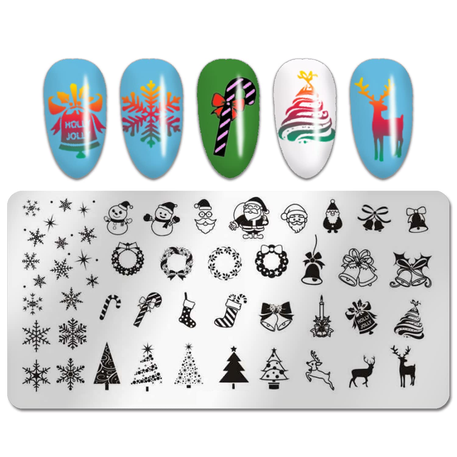 WOKOTO 6Pcs Christmas Nail Stamping Plates Set - Santa Claus, Elk & Snowflake Designs for Nail Art | Professional Nail Image Templates for Stamping Tools | Perfect for Holiday Manicures & Christmas Party Nail Designs