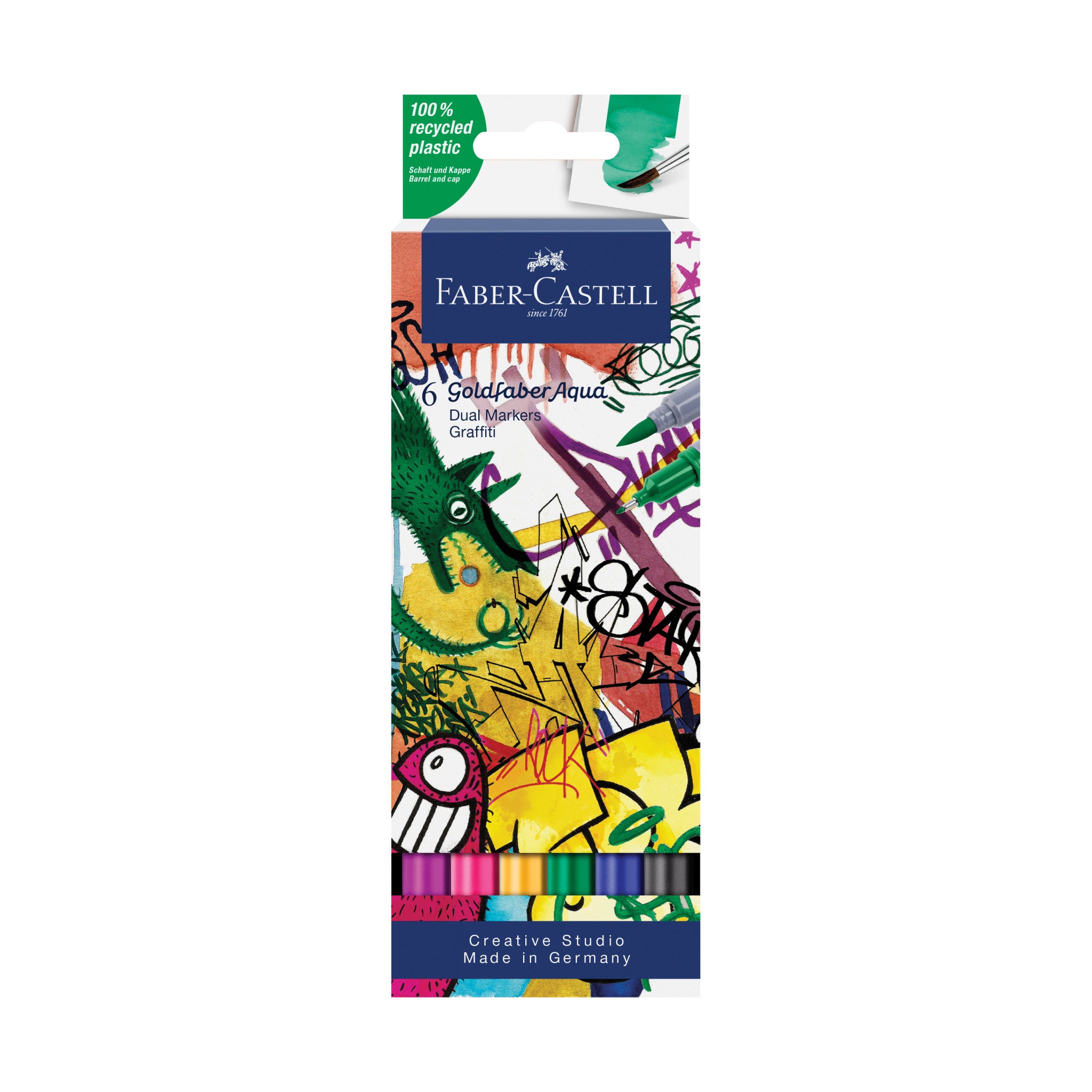 Goldfaber Aqua Dual Markers - Set of 6 Vibrant Graffiti Art Markers (Colors May Vary) - Perfect for Sketching, Doodling & Urban Art Projects